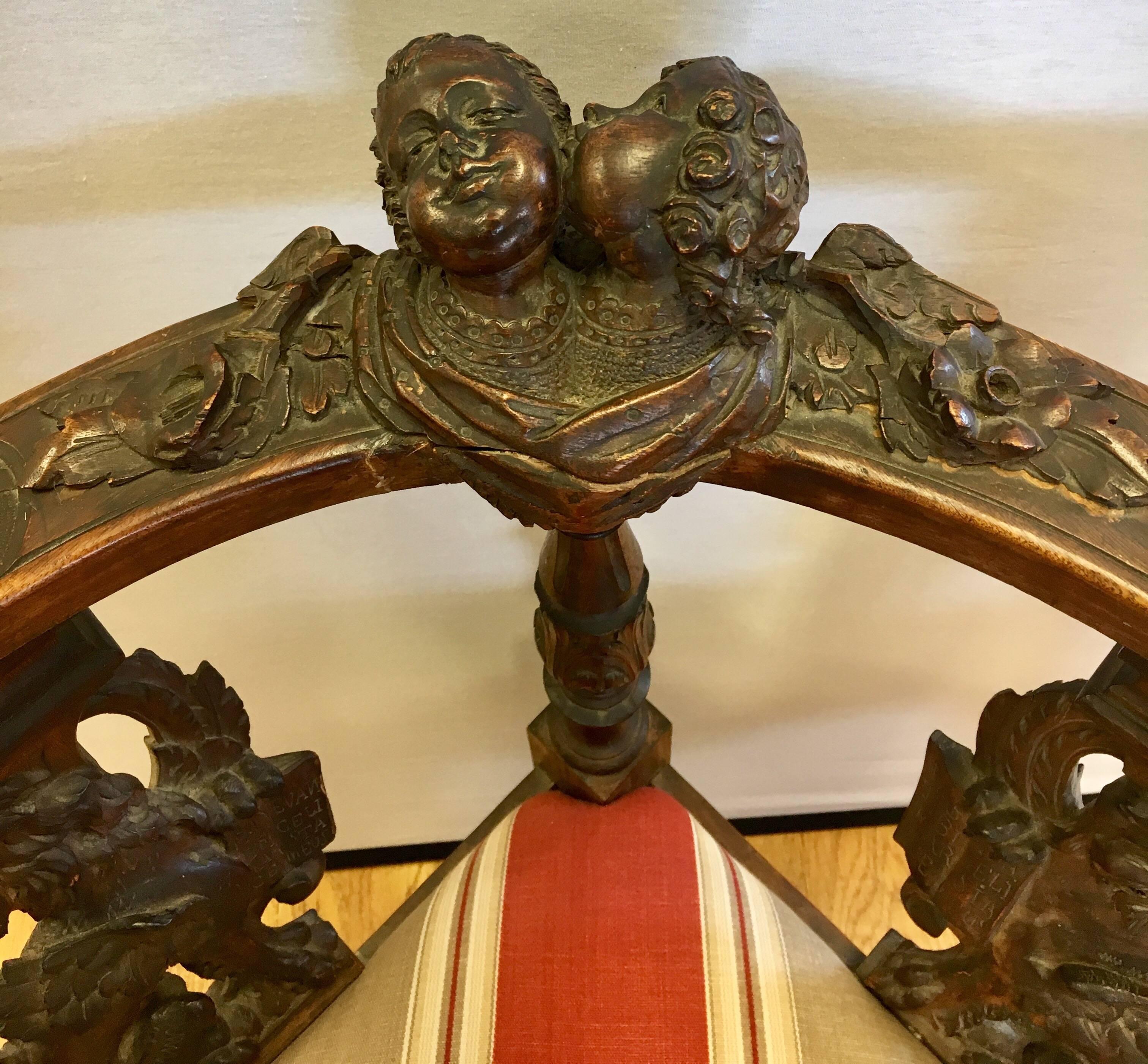 Edwardian 19th Century Carved Mahogany Figural Corner Chair
