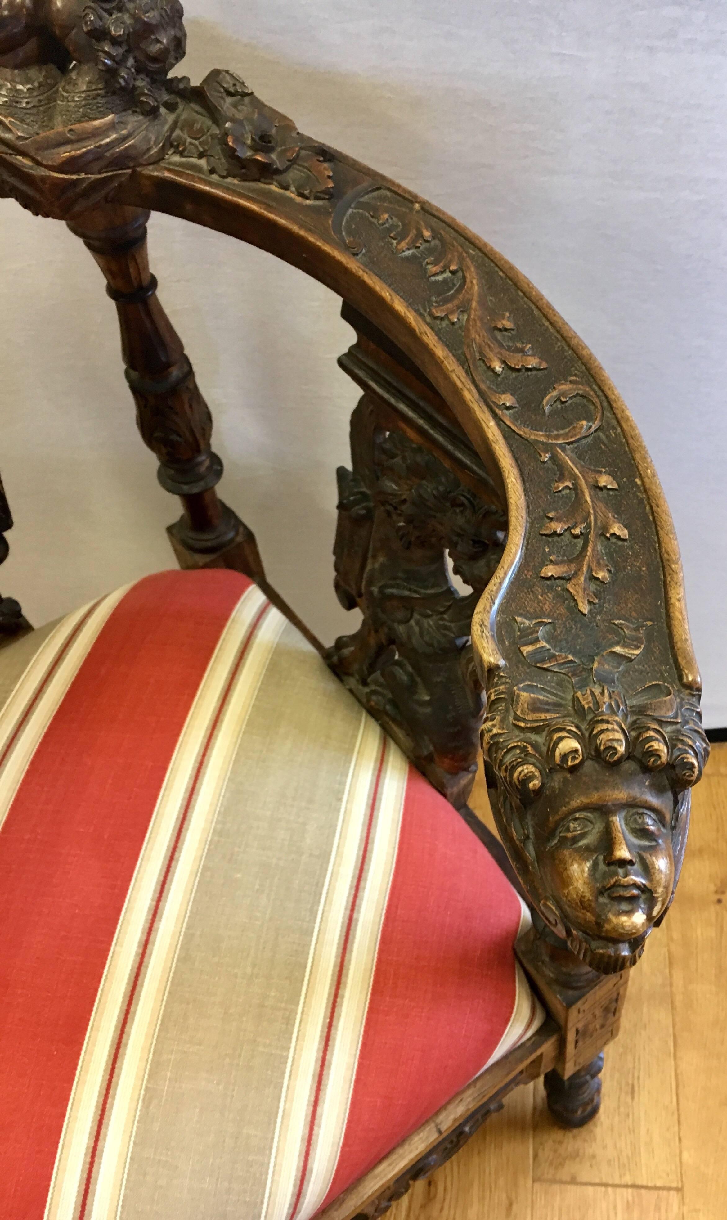 English 19th Century Carved Mahogany Figural Corner Chair