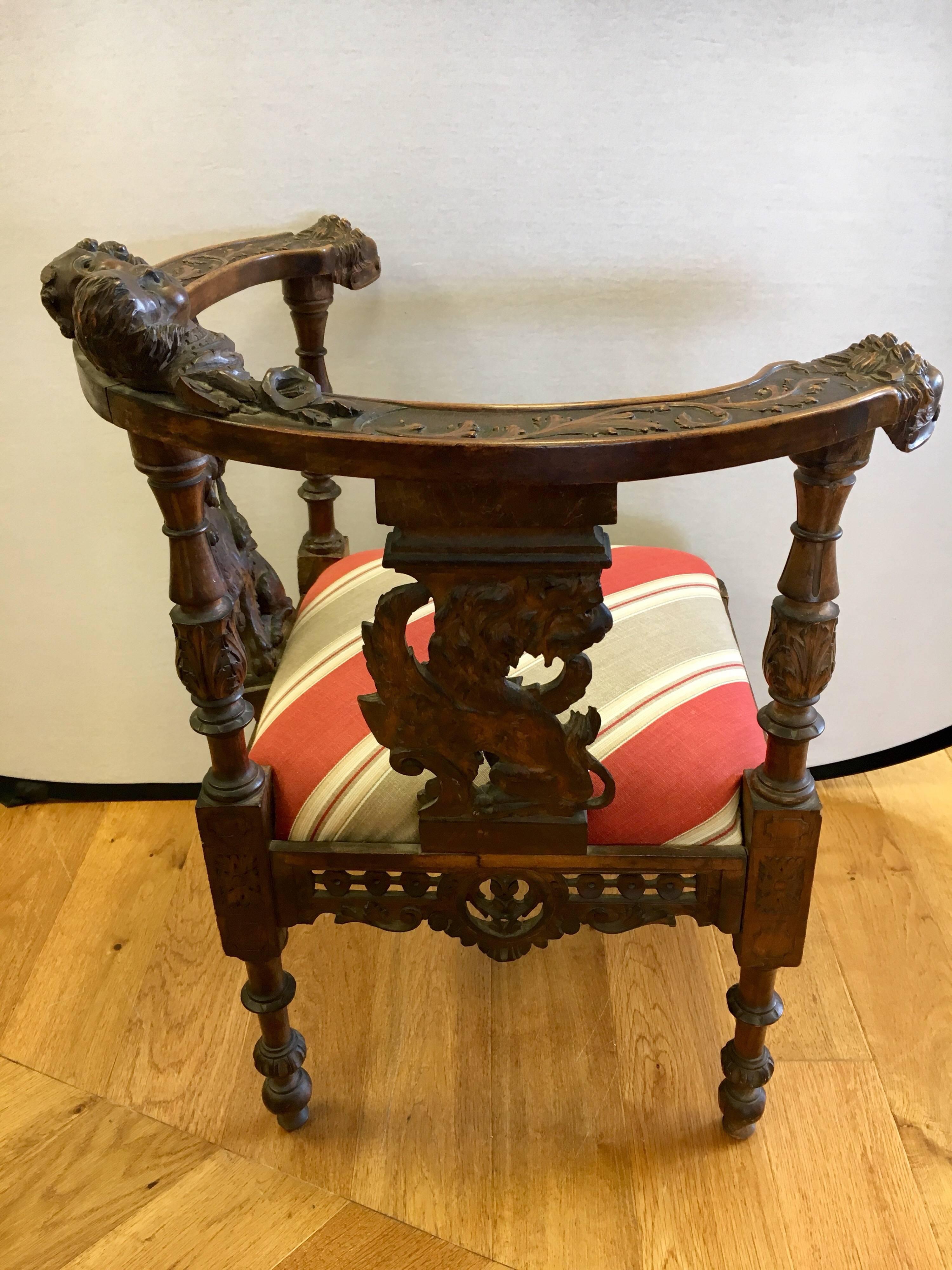 19th Century Carved Mahogany Figural Corner Chair 3