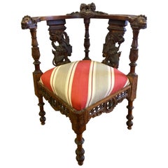 19th Century Carved Mahogany Figural Corner Chair
