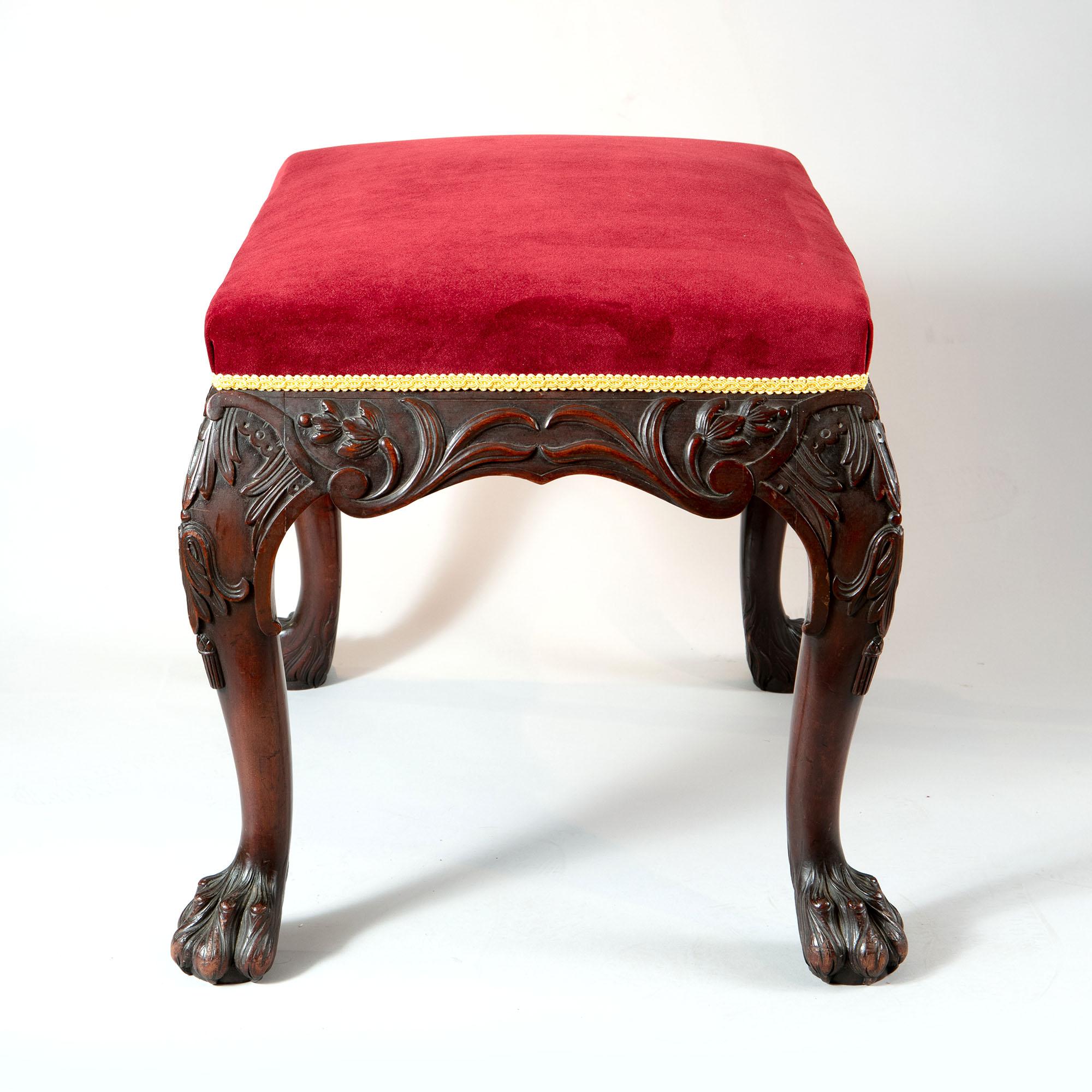 English 19th Century Carved Mahogany George II Stool For Sale