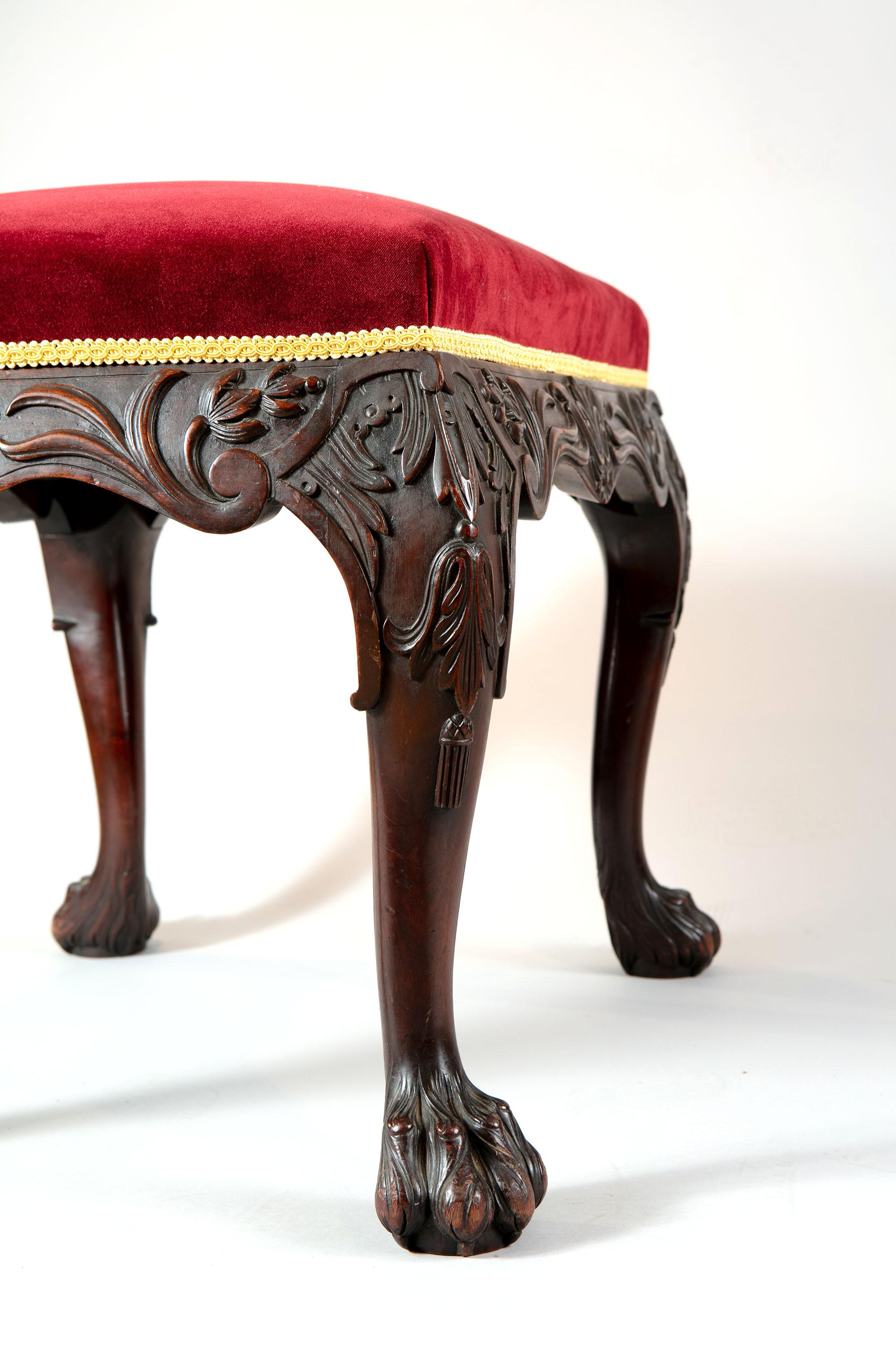19th Century Carved Mahogany George II Stool In Good Condition For Sale In London, by appointment only