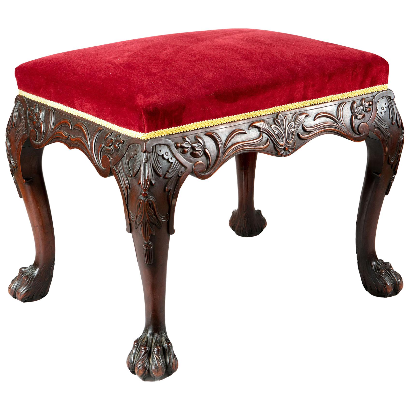 19th Century Carved Mahogany George II Stool For Sale