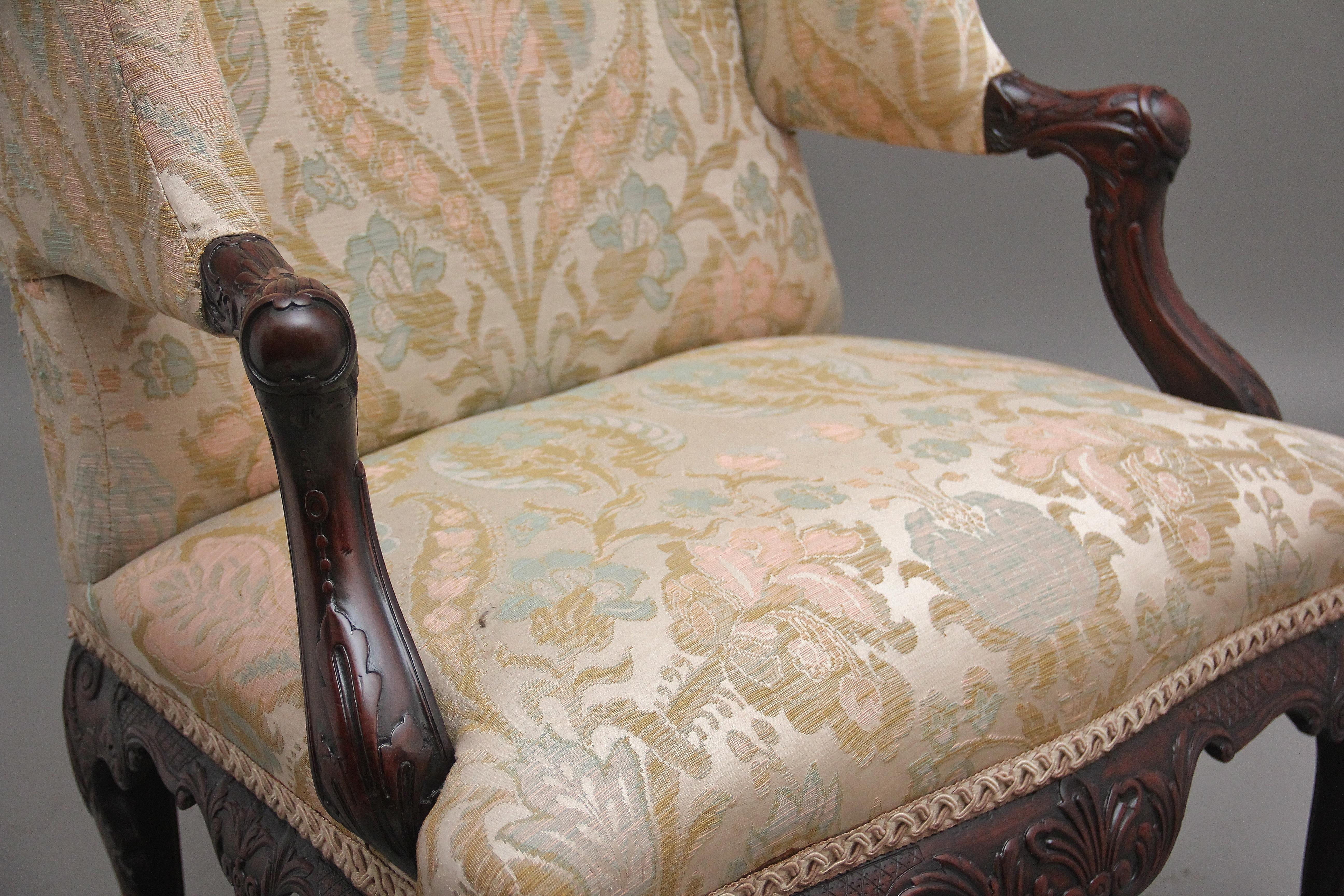 19th Century Carved Mahogany Library Armchair in the Chippendale Style For Sale 5