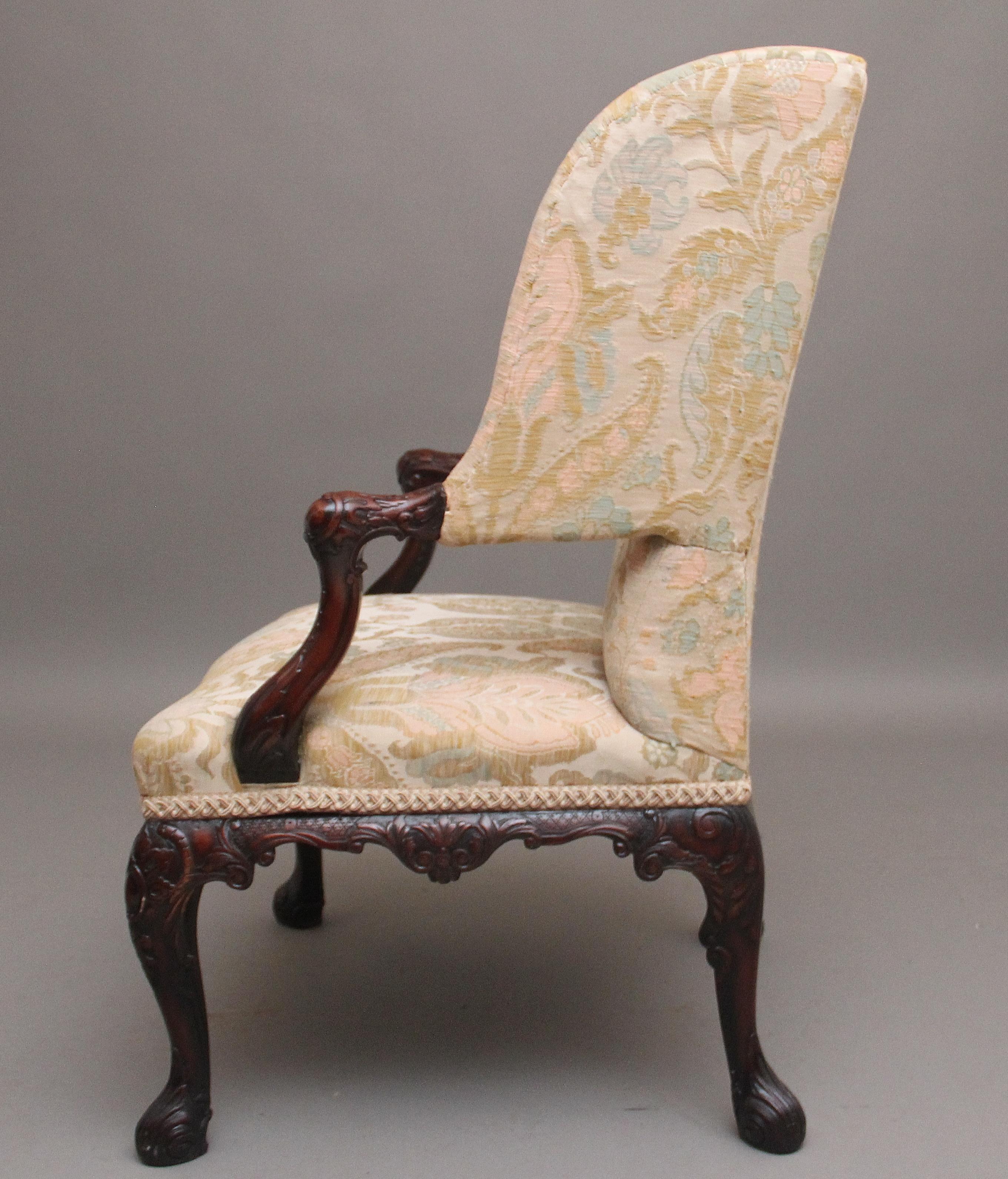 19th Century Carved Mahogany Library Armchair in the Chippendale Style In Good Condition For Sale In Martlesham, GB