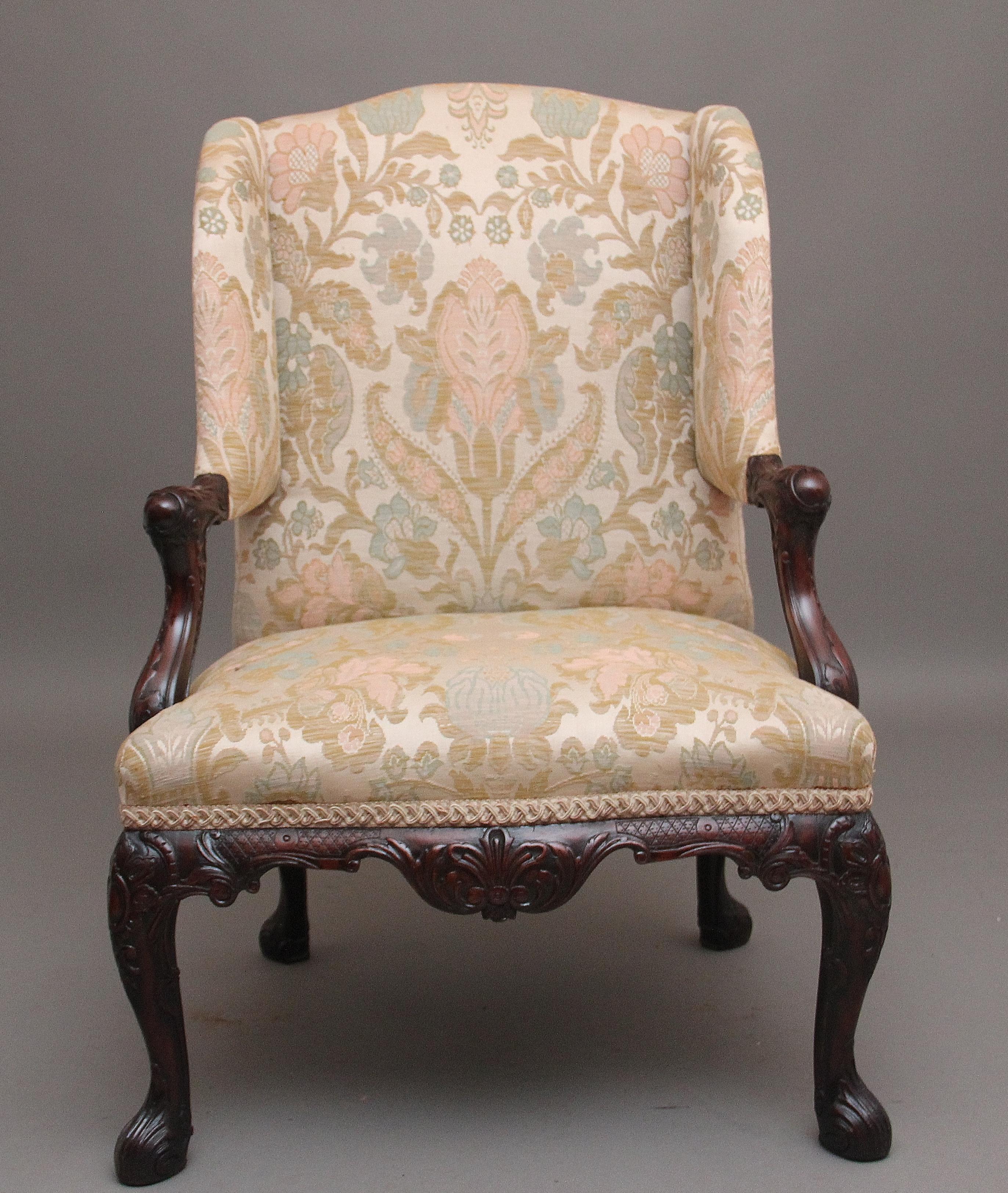 Late 19th Century 19th Century Carved Mahogany Library Armchair in the Chippendale Style For Sale