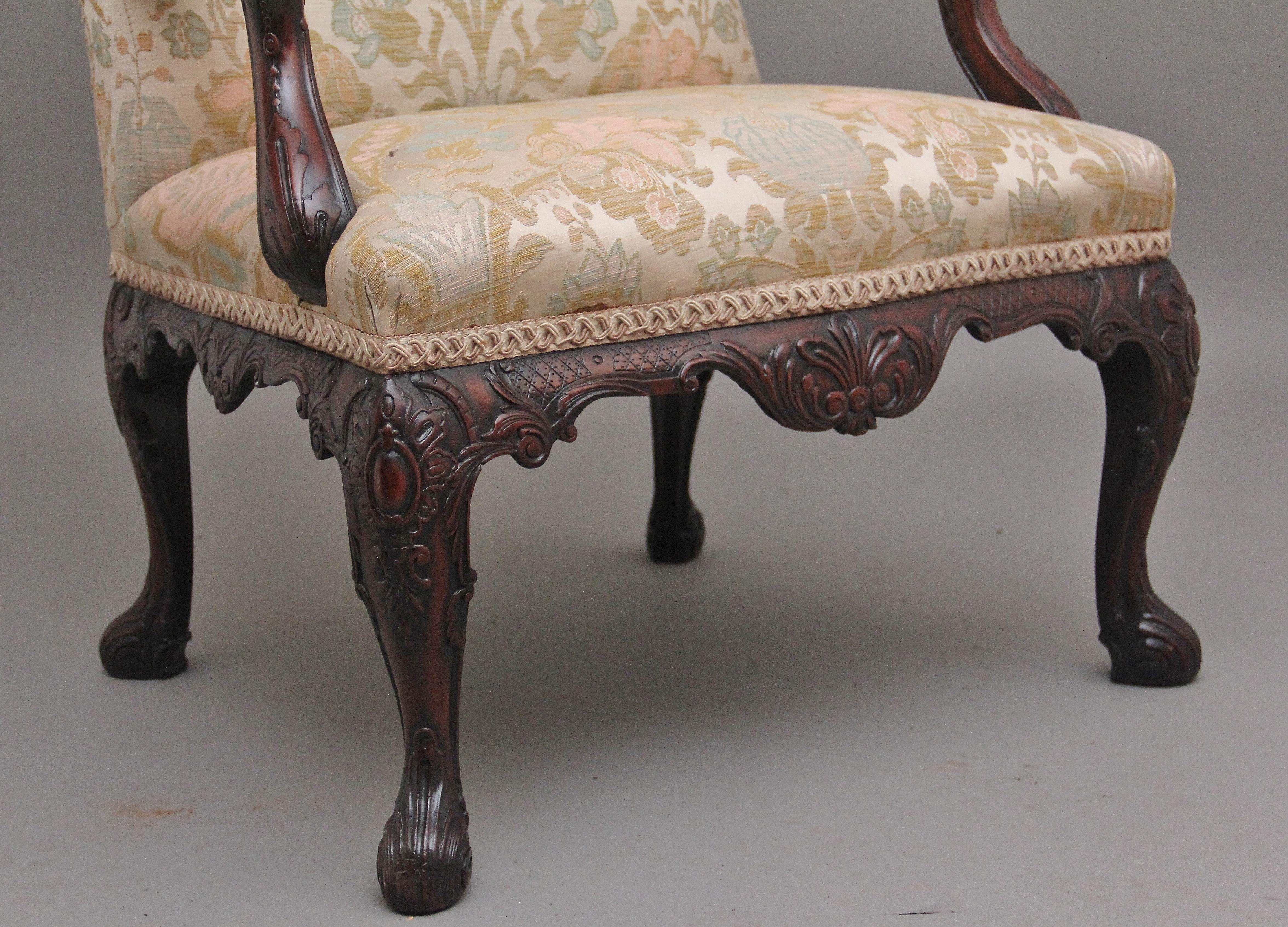 19th Century Carved Mahogany Library Armchair in the Chippendale Style For Sale 1