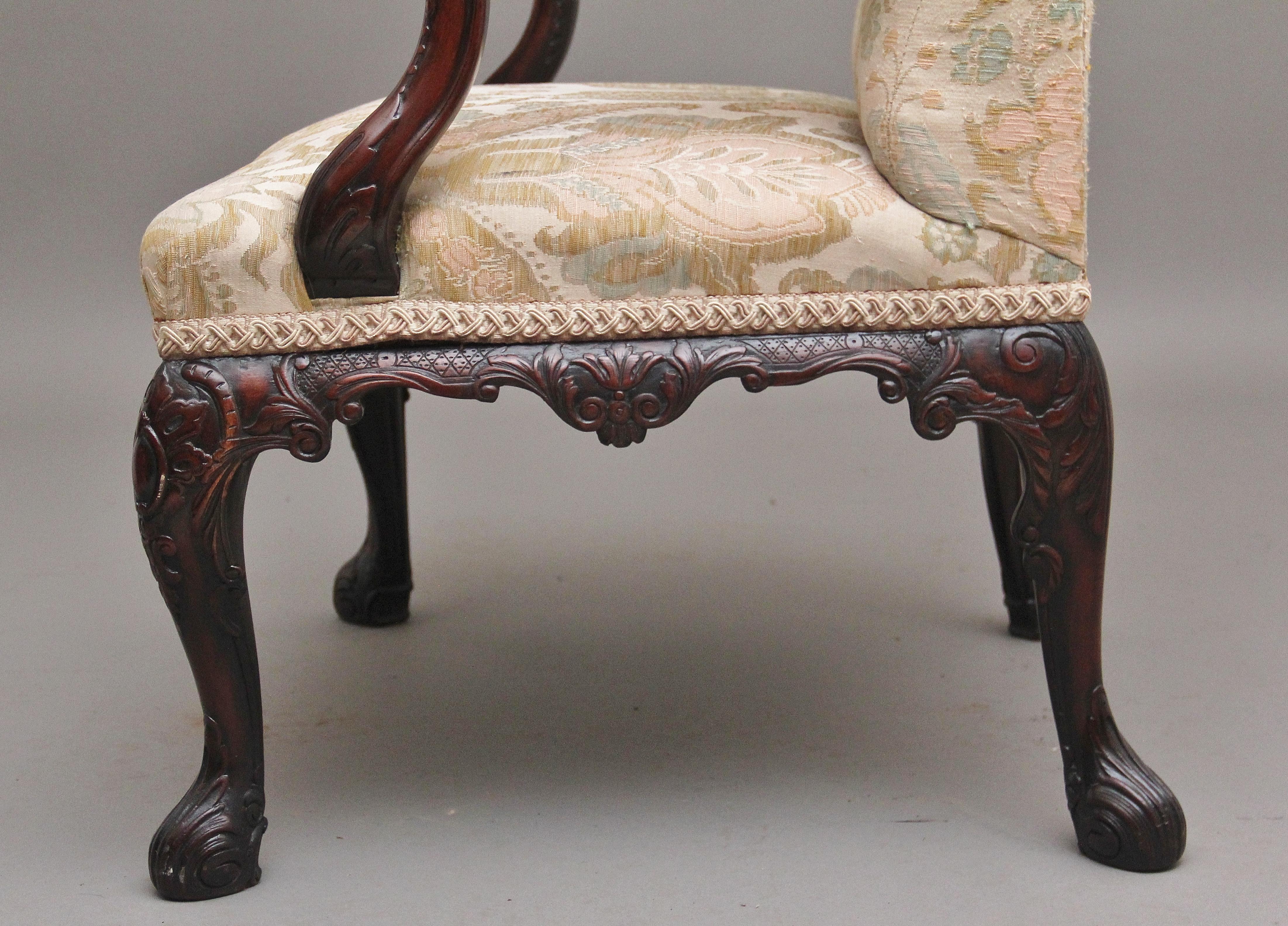 19th Century Carved Mahogany Library Armchair in the Chippendale Style For Sale 3