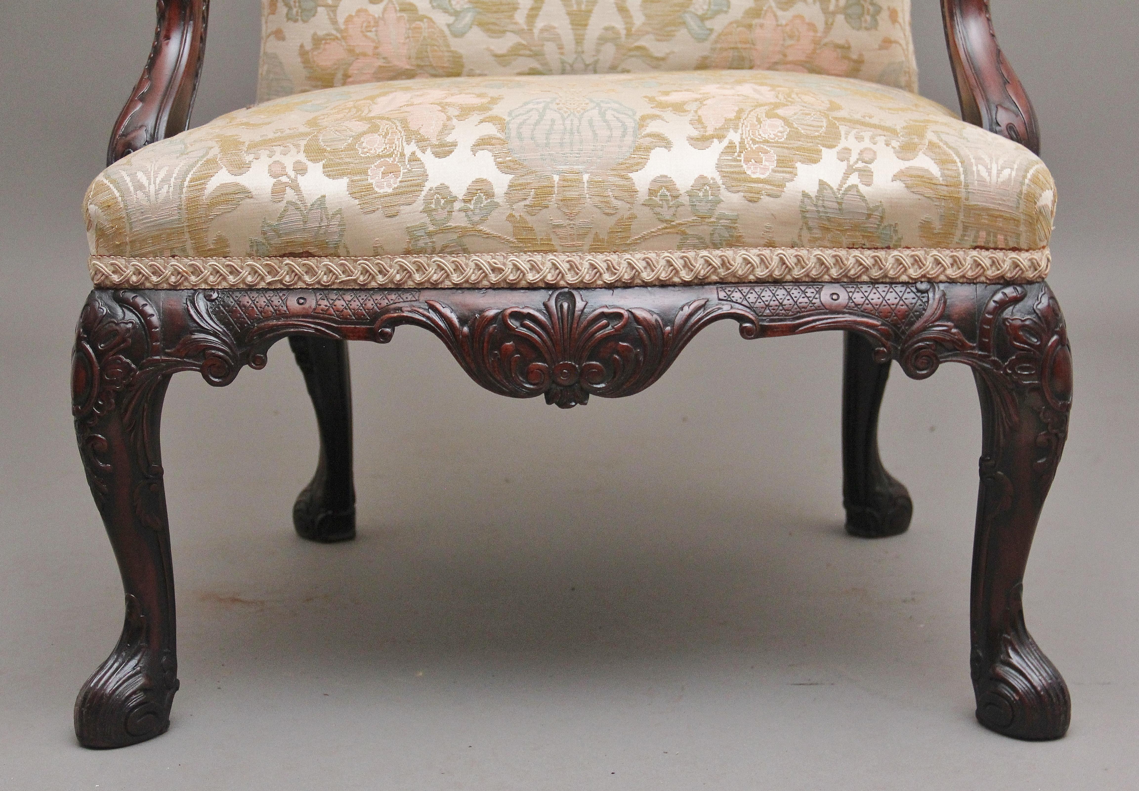 19th Century Carved Mahogany Library Armchair in the Chippendale Style For Sale 4