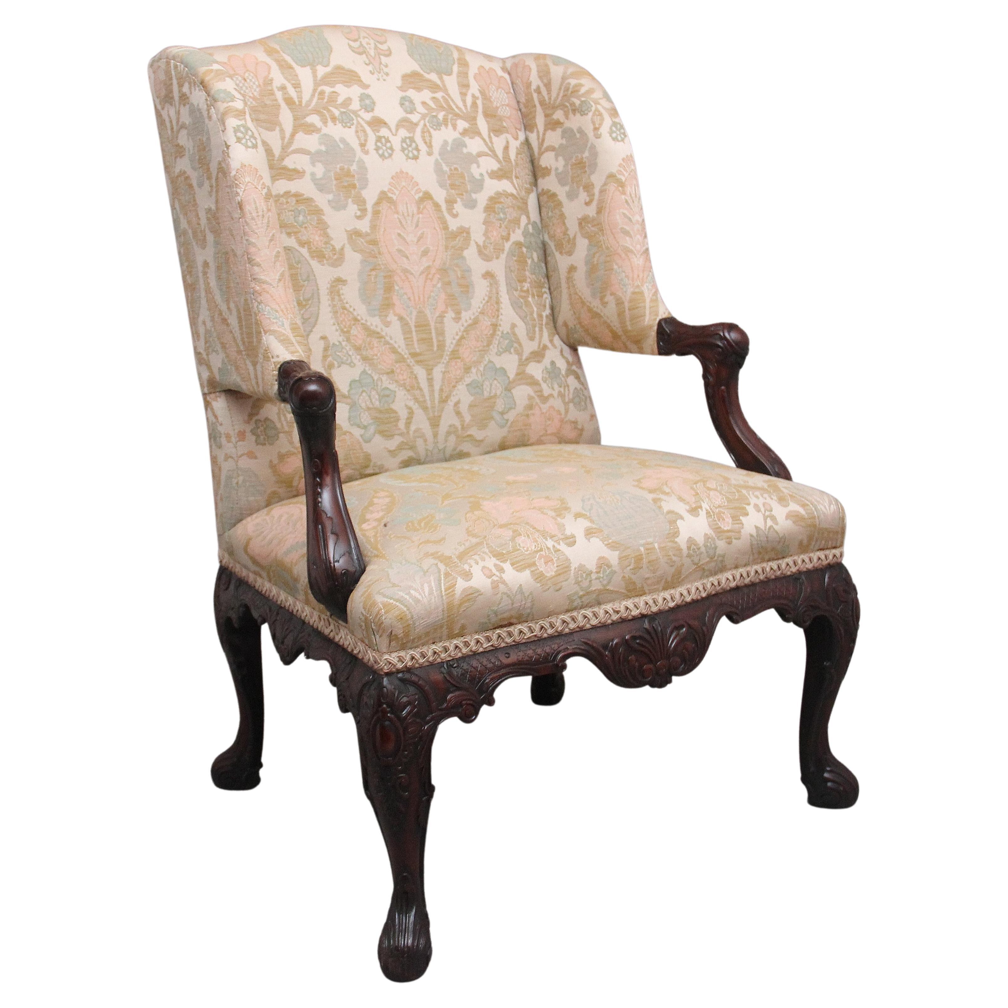 19th Century Carved Mahogany Library Armchair in the Chippendale Style For Sale