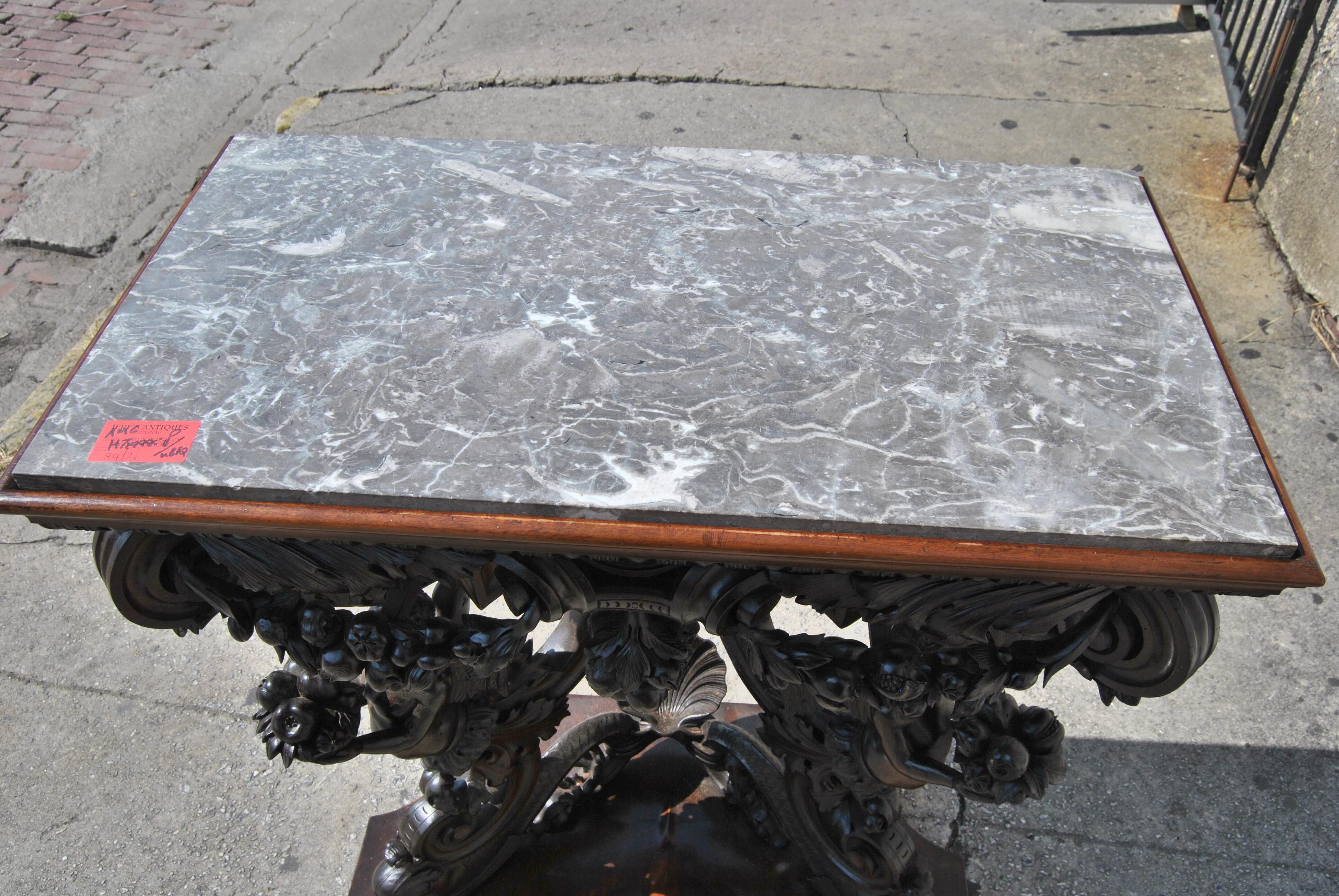 19th Century Carved Mahogany Marble-Top Hall Table 4