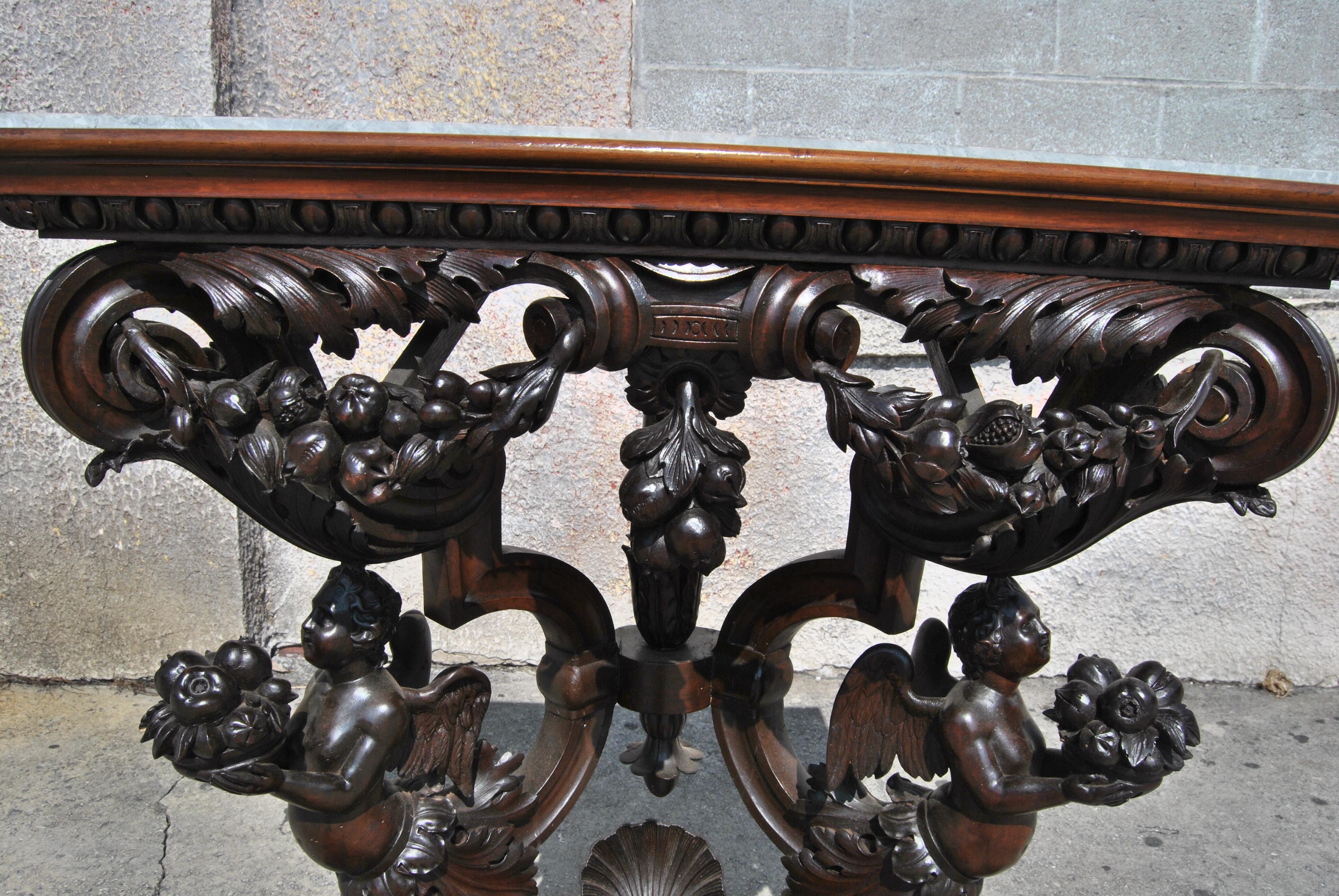 19th Century Carved Mahogany Marble-Top Hall Table In Good Condition In Savannah, GA
