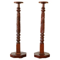Antique 19th Century Carved Mahogany Plant Stands - a Pair