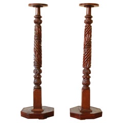 19th Century Carved Mahogany Plant Stands - a Pair