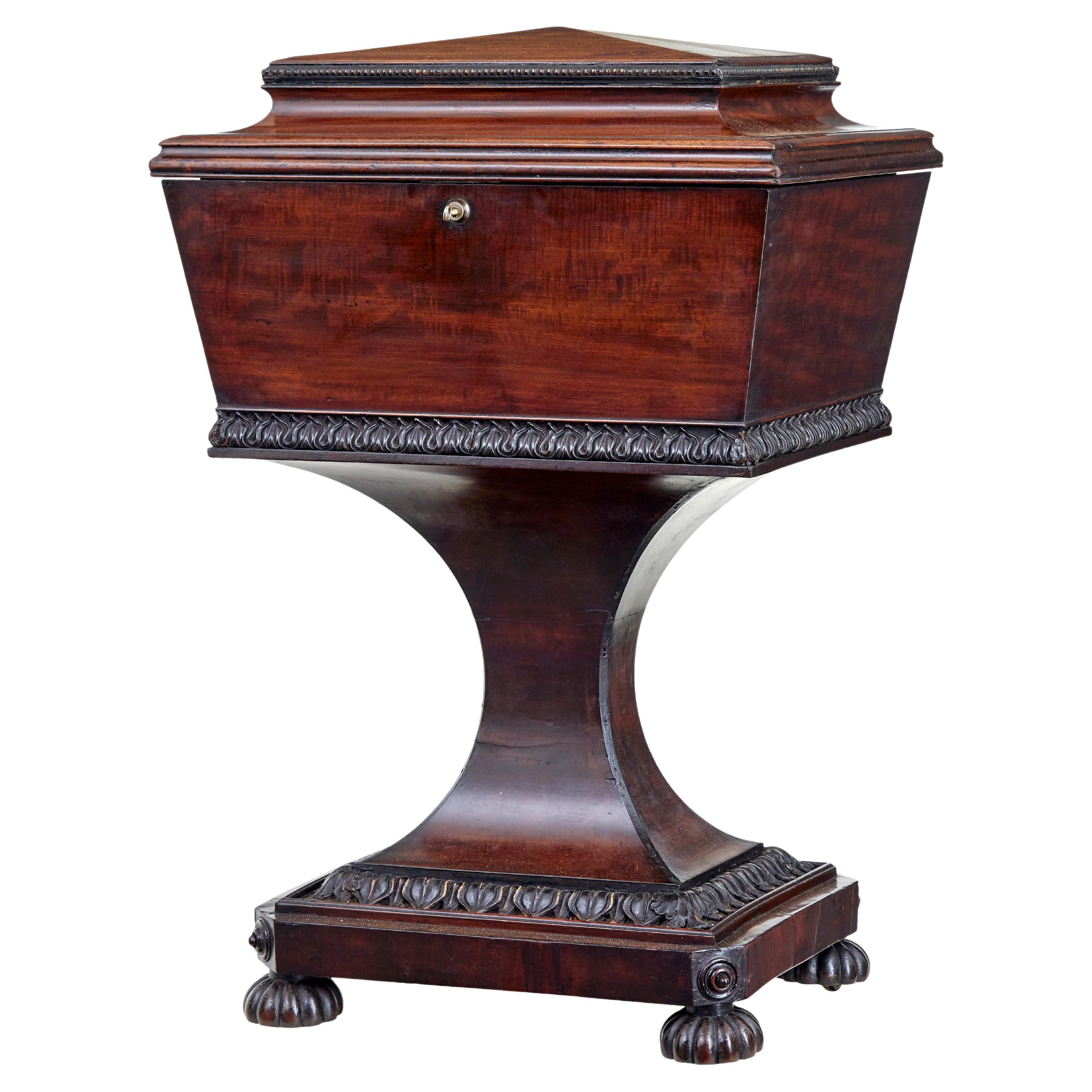 19th century carved mahogany teapoy stamped Gillows For Sale