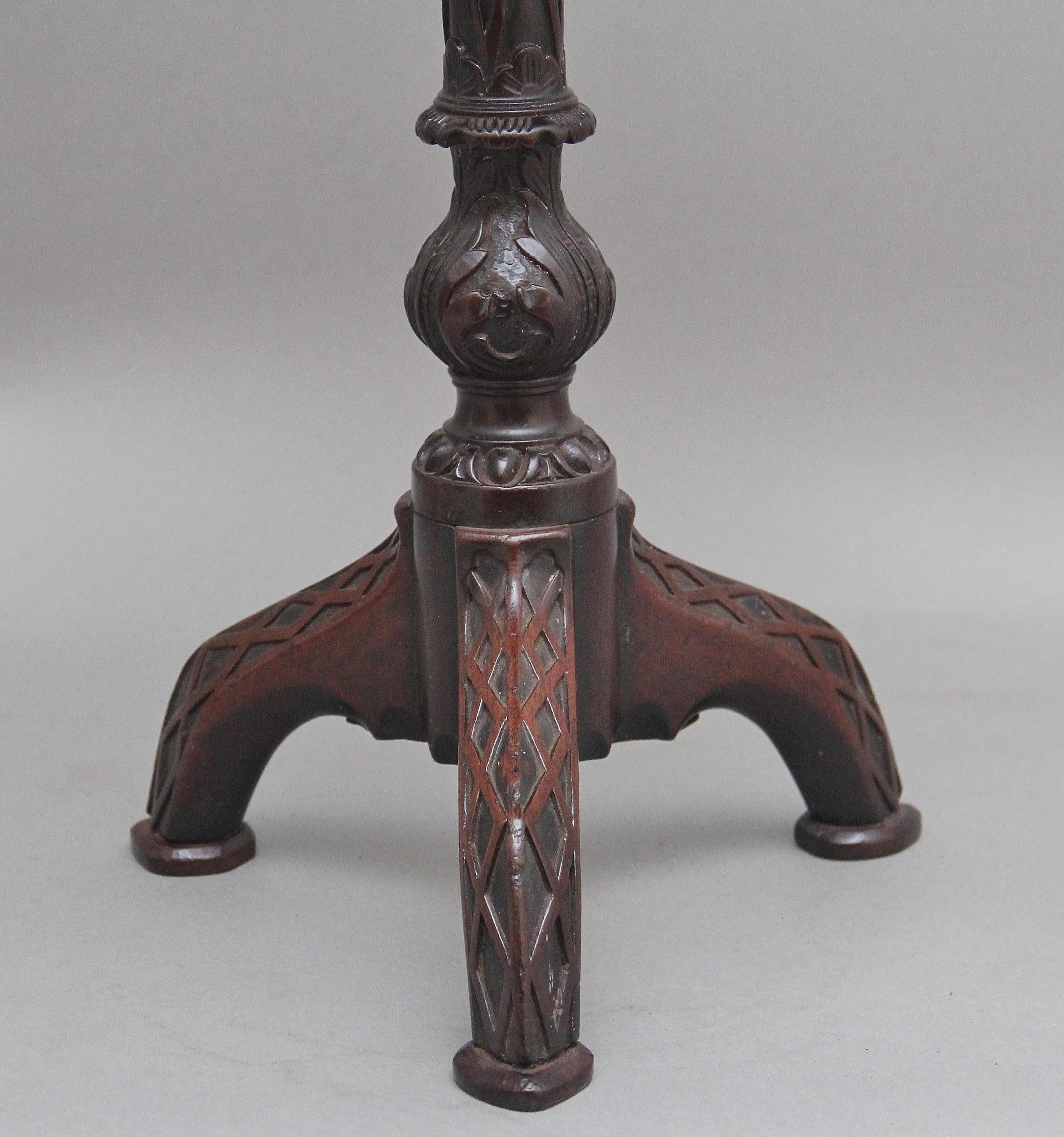 Mid-19th Century 19th Century carved mahogany tripod table For Sale