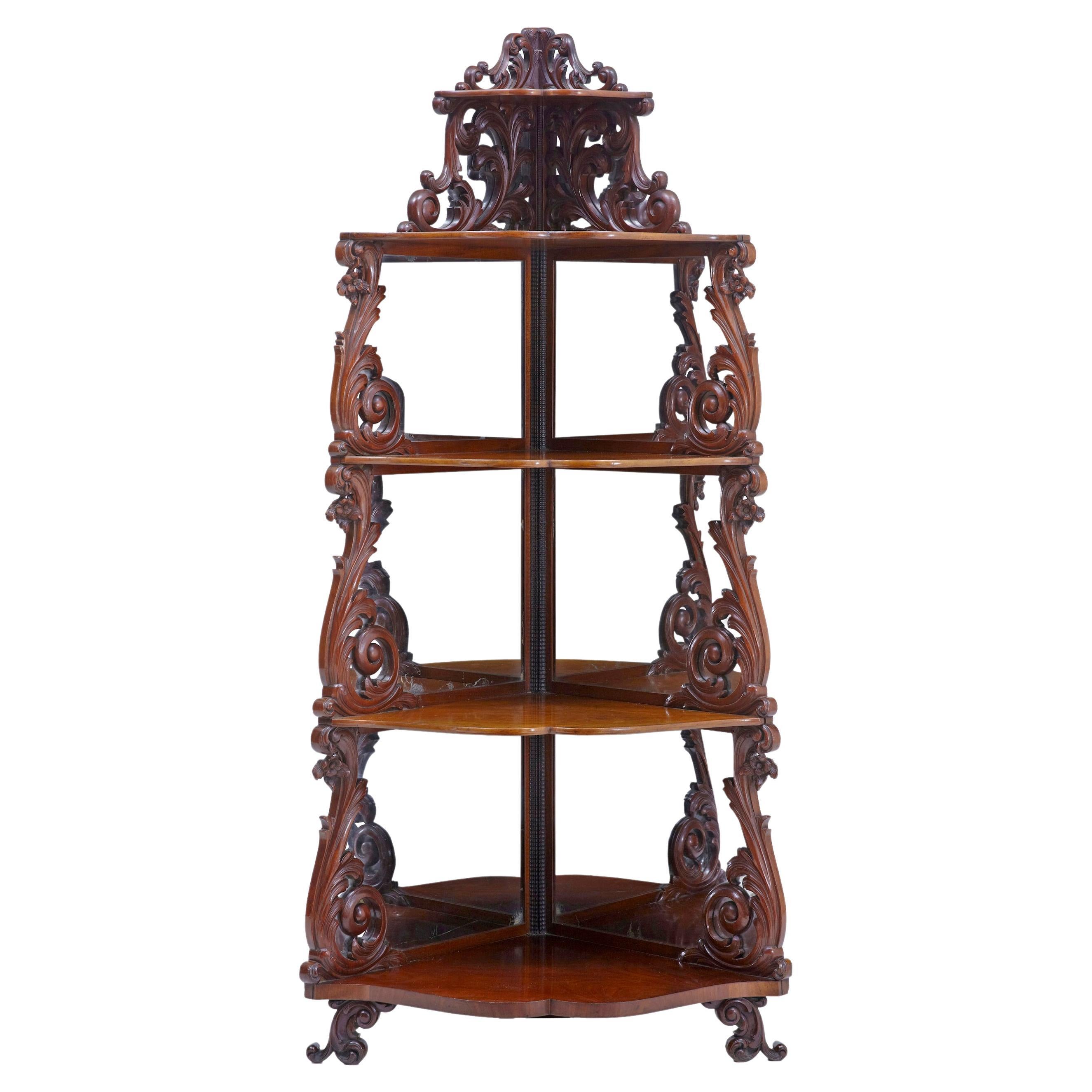 Victorian 19th Century Inlaid Figured Walnut Corner Whatnot Shelves Display at 1stDibs whatnot