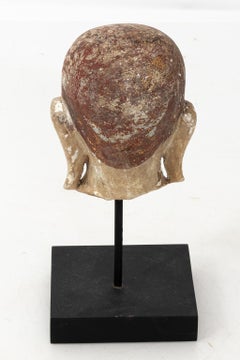 19th Century Carved Marble Buddha Head Statue on Stand