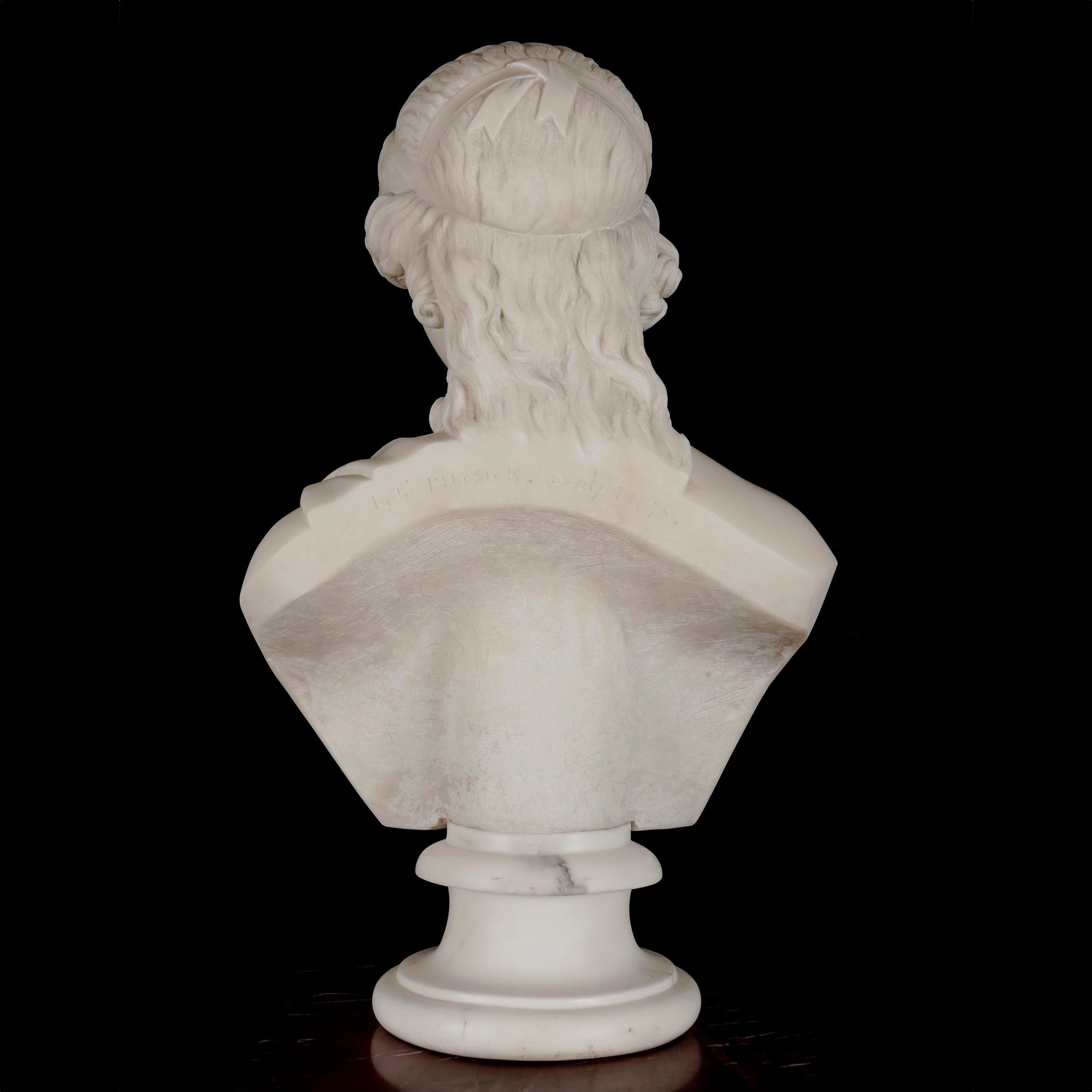 English 19th Century Carved Marble Bust of a Nymph by Robert Physick For Sale