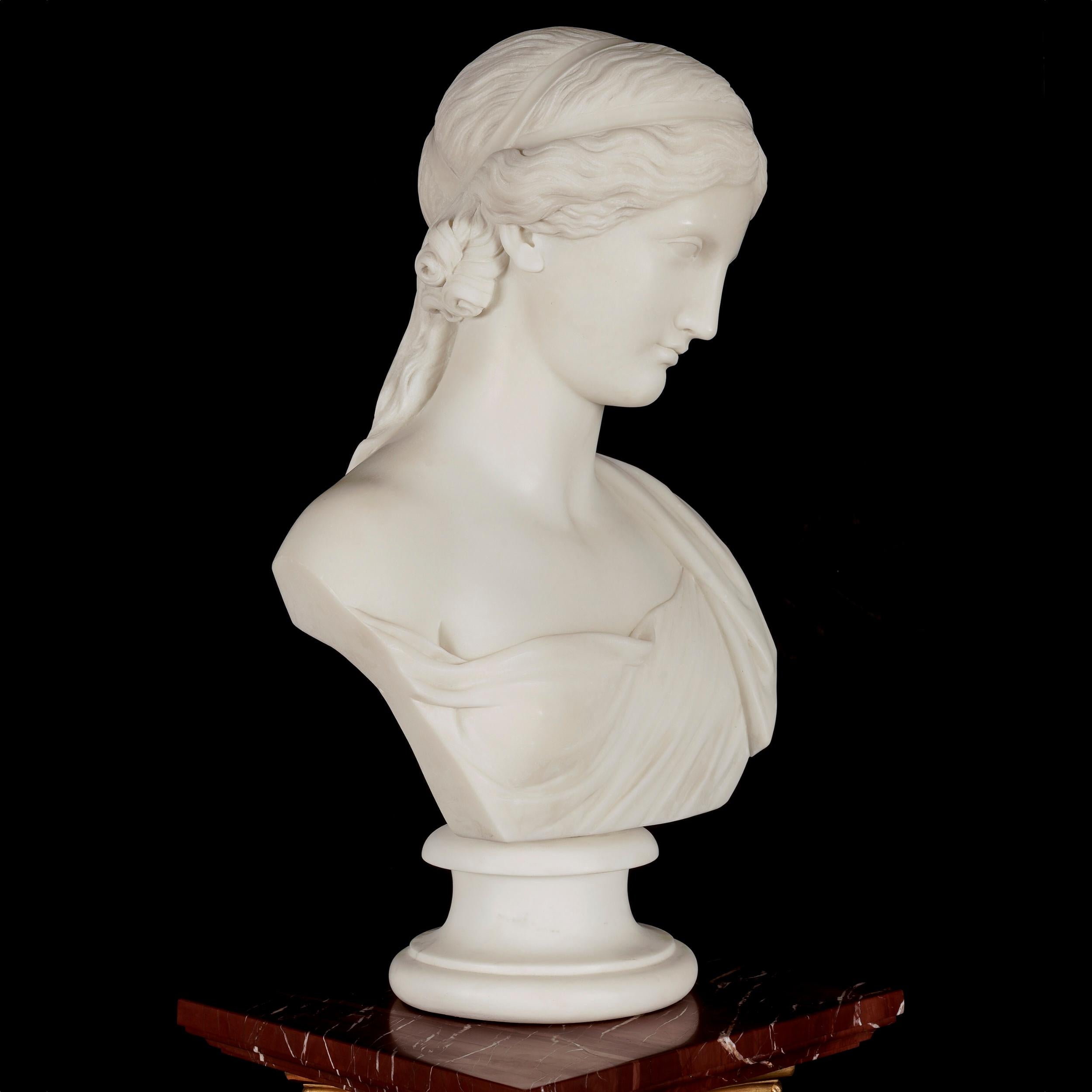 Hand-Carved 19th Century Carved Marble Bust of a Nymph by Robert Physick For Sale