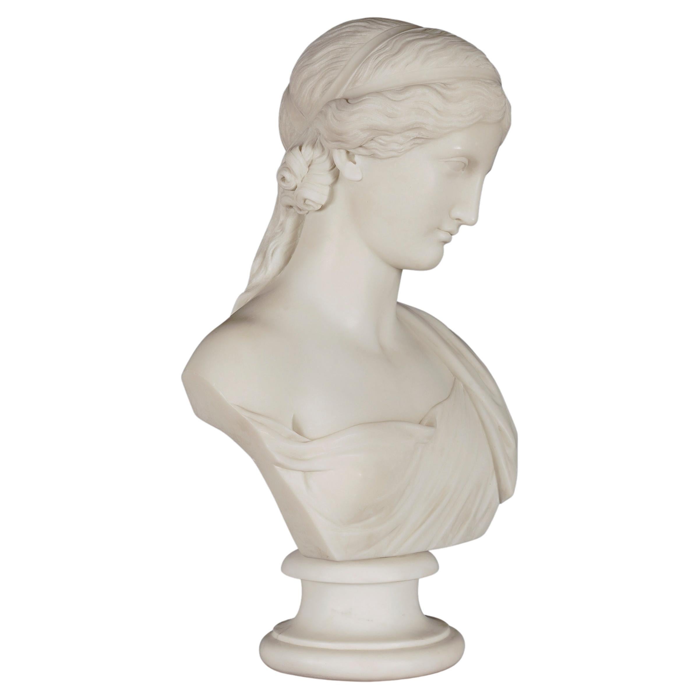 19th Century Carved Marble Bust of a Nymph by Robert Physick For Sale