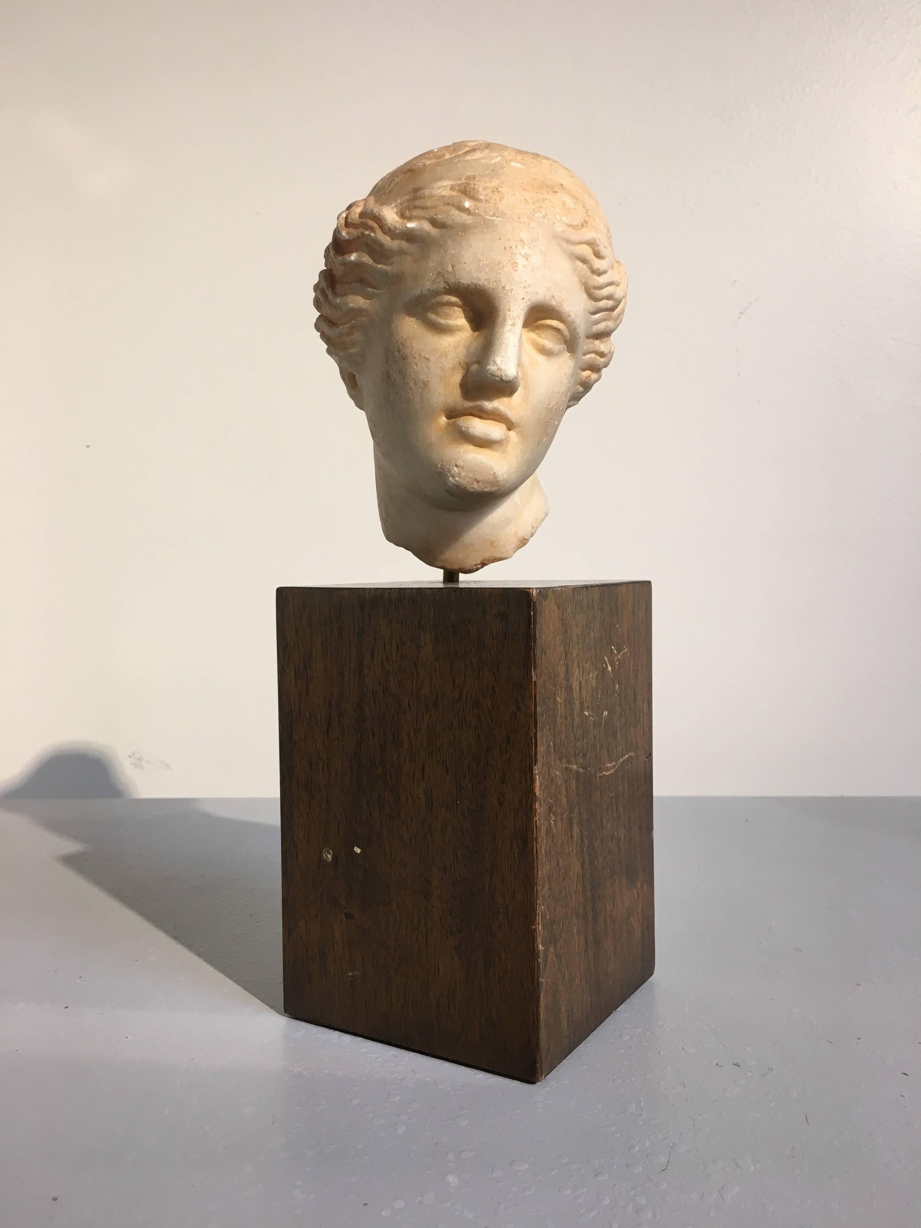 A finely carved Italian Grand Tour marble head of Apollo, after the antique, 19th century. The god of light and culture has been carved sensitively with fine features under a head of wavy hair secured by a simple fillet. 
Mounted on a custom