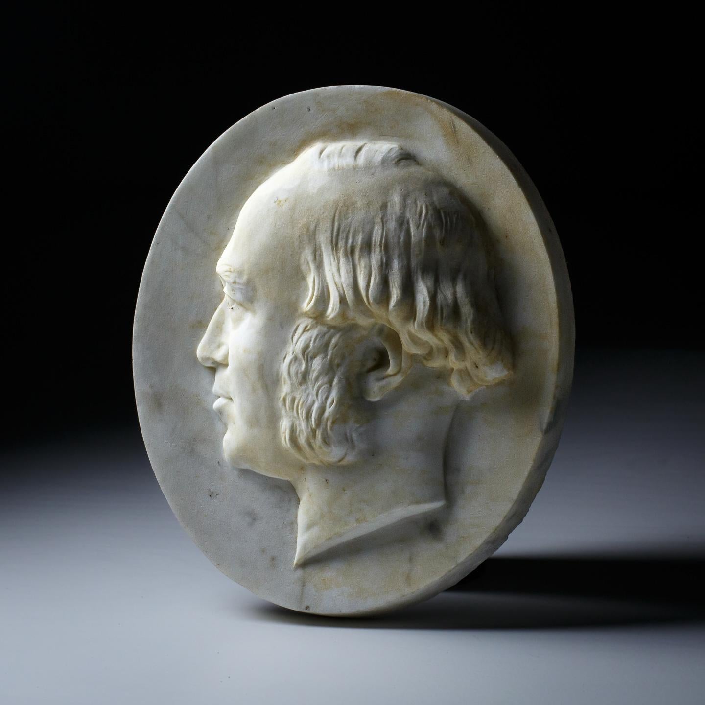 Carrara Marble 19th Century, Carved Marble Relief Portrait Plaque For Sale