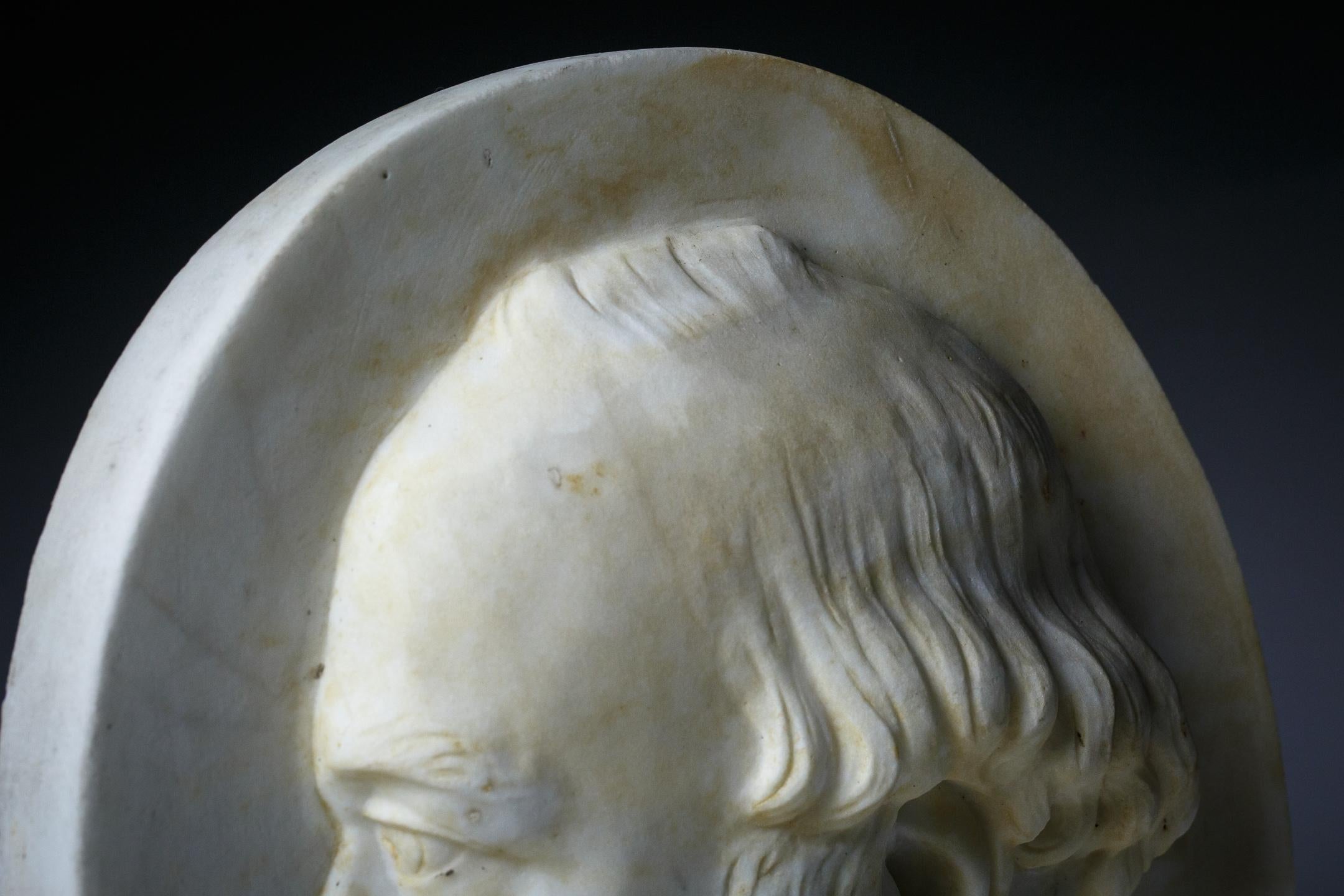 19th Century, Carved Marble Relief Portrait Plaque For Sale 3