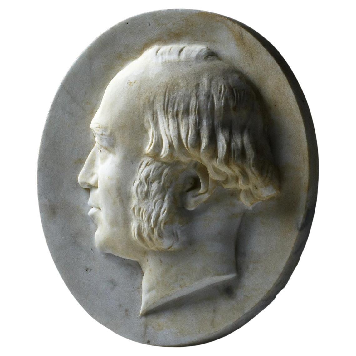 19th Century, Carved Marble Relief Portrait Plaque For Sale