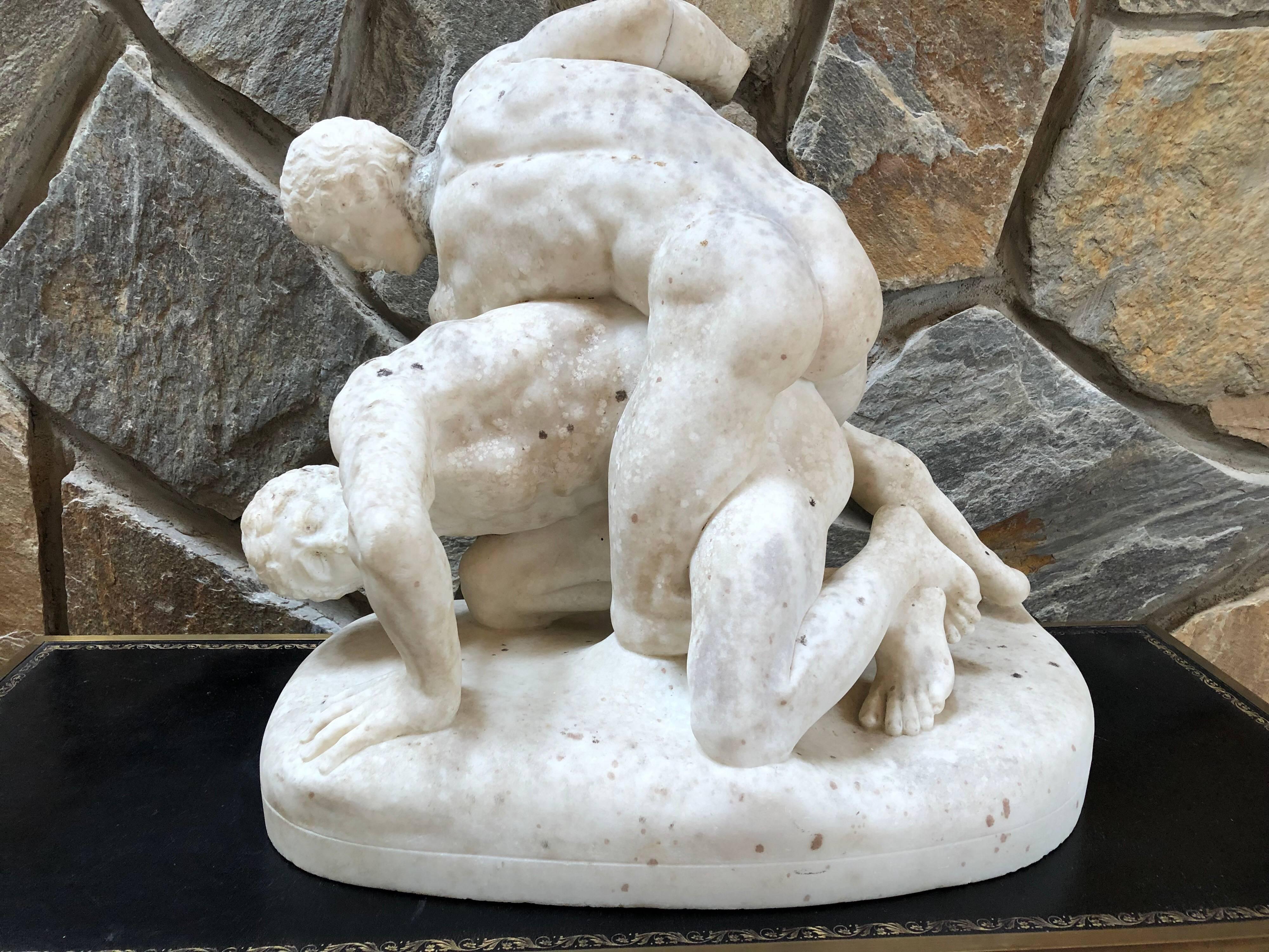 19th Century Carved Marble Sculpture of the Uffizi Wrestlers In Distressed Condition In Stockton, NJ