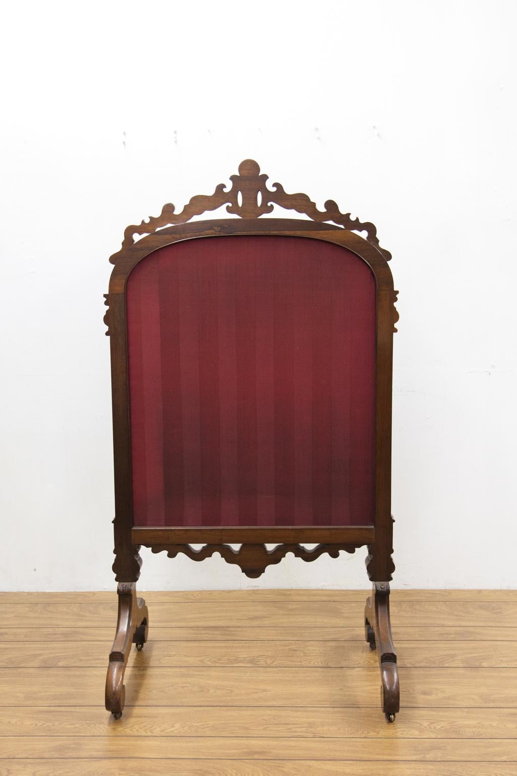 Rosewood 19th Century Carved Needlework Fire Screen For Sale