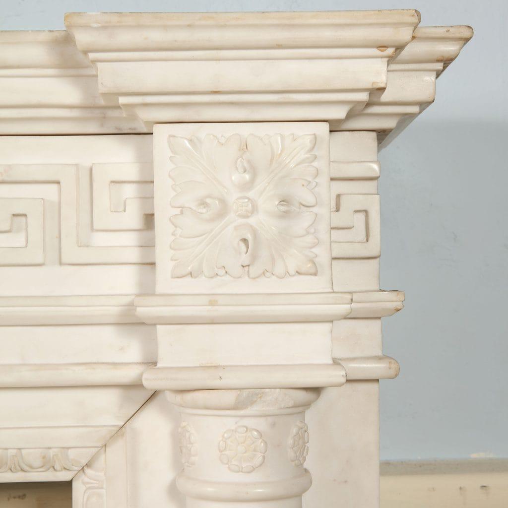 Hand-Carved 19th Century Carved Neoclassical Statuary Marble Fire Surround