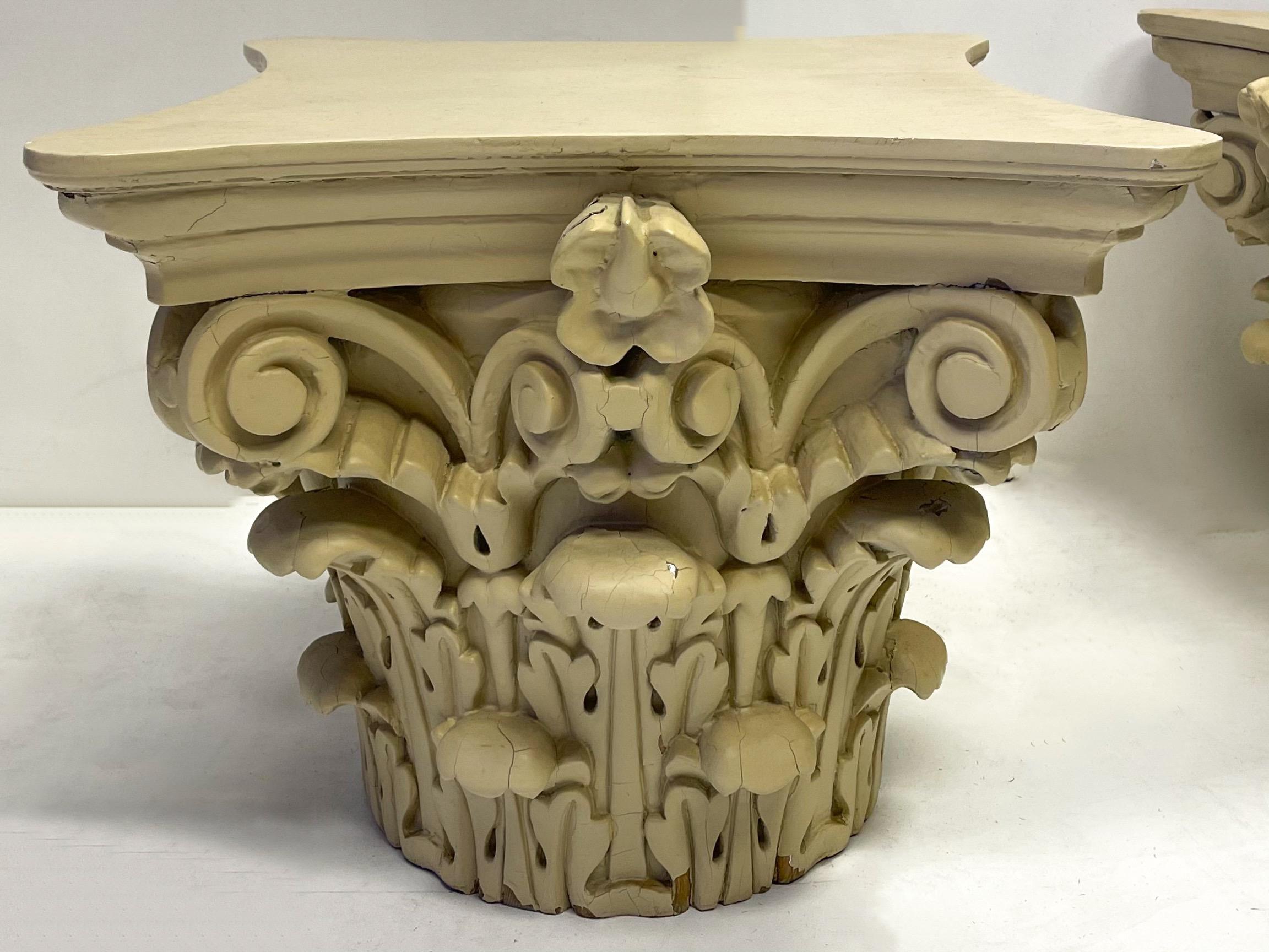 European 19th Century Carved Neo-Classical Style Capitals, Pair For Sale