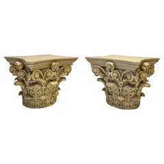 Antique 19th Century Carved Neo-Classical Style Capitals, Pair