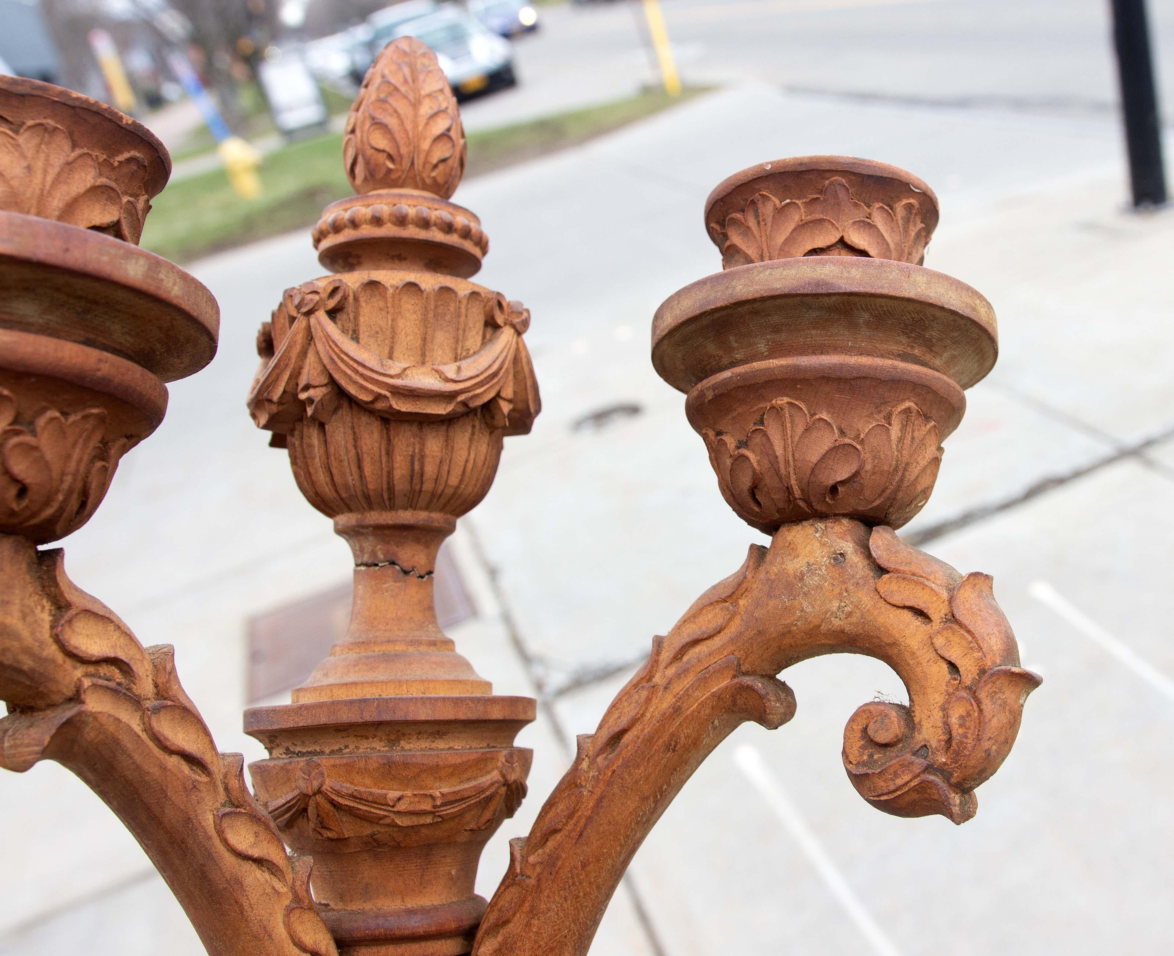 19th Century Carved Neoclassical Carved Wood Sconces, a Pair For Sale 2