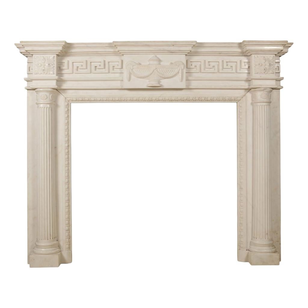 19th Century Carved Neoclassical Statuary Marble Fire Surround
