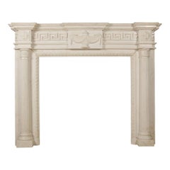 Antique 19th Century Carved Neoclassical Statuary Marble Fire Surround