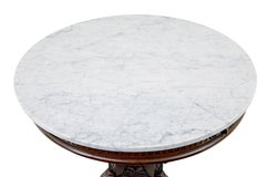 Tavolo da centro in rovere intagliato e marmo del XIX secolo