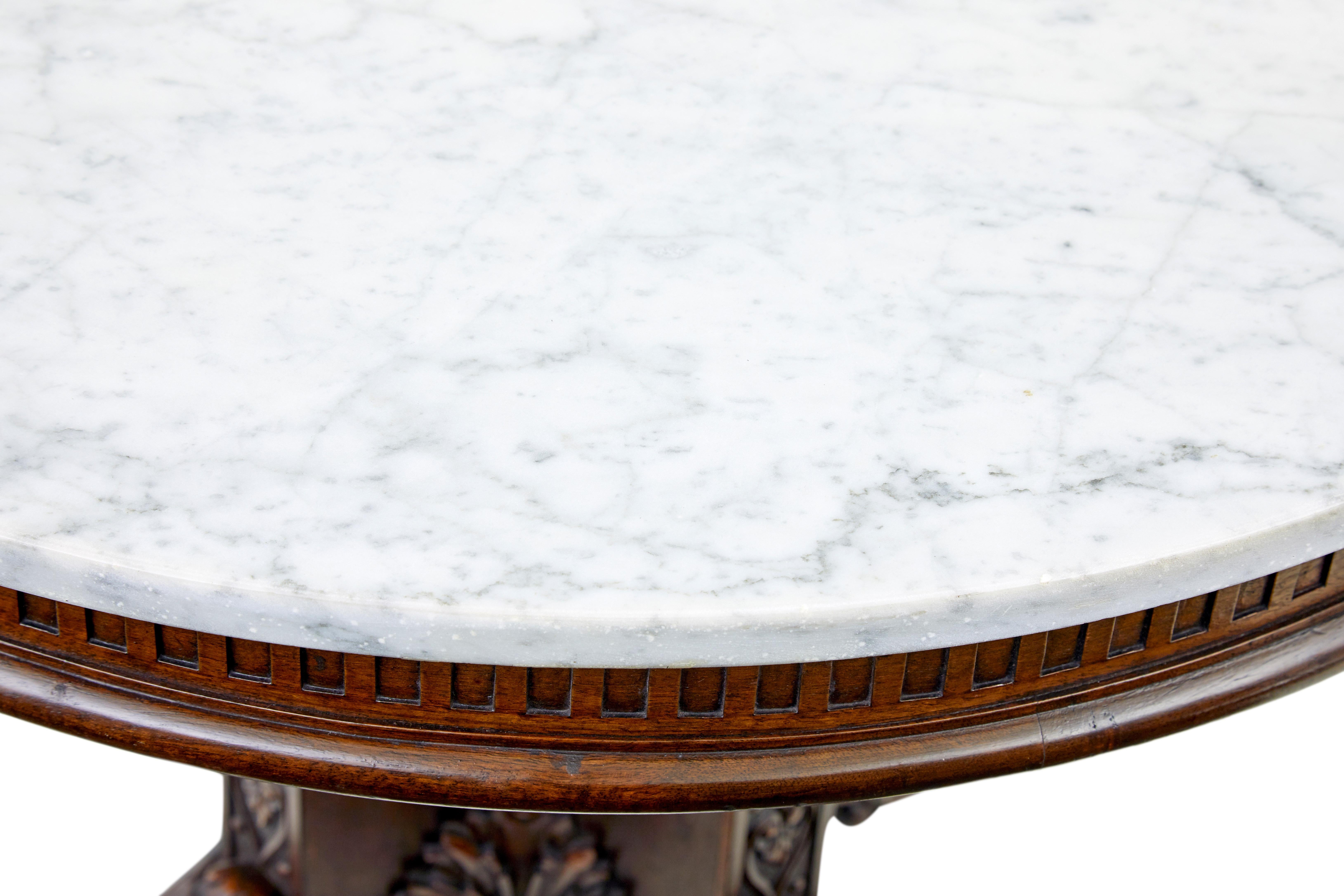 Art Nouveau 19th Century carved oak and marble center table For Sale