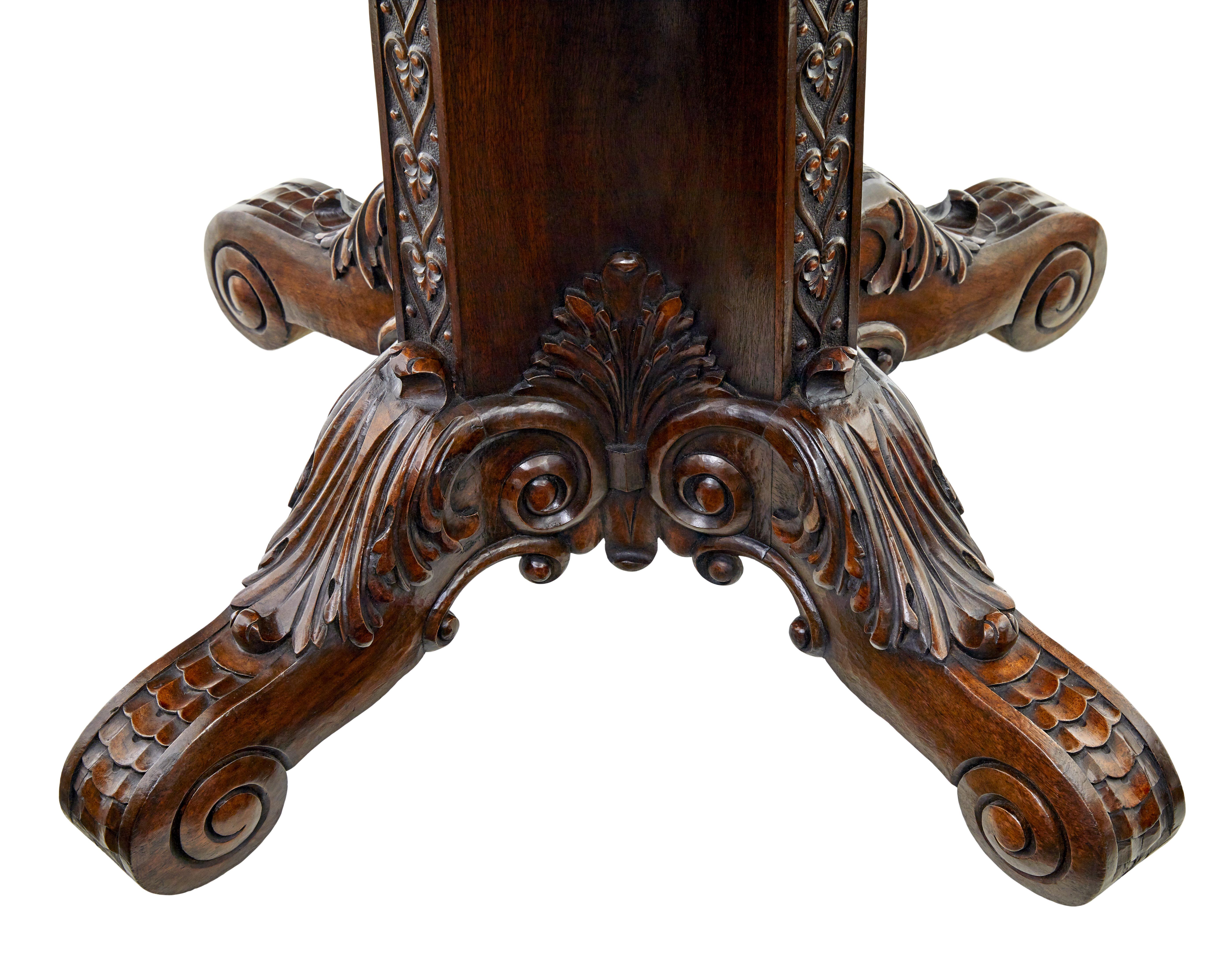 English 19th Century carved oak and marble center table For Sale