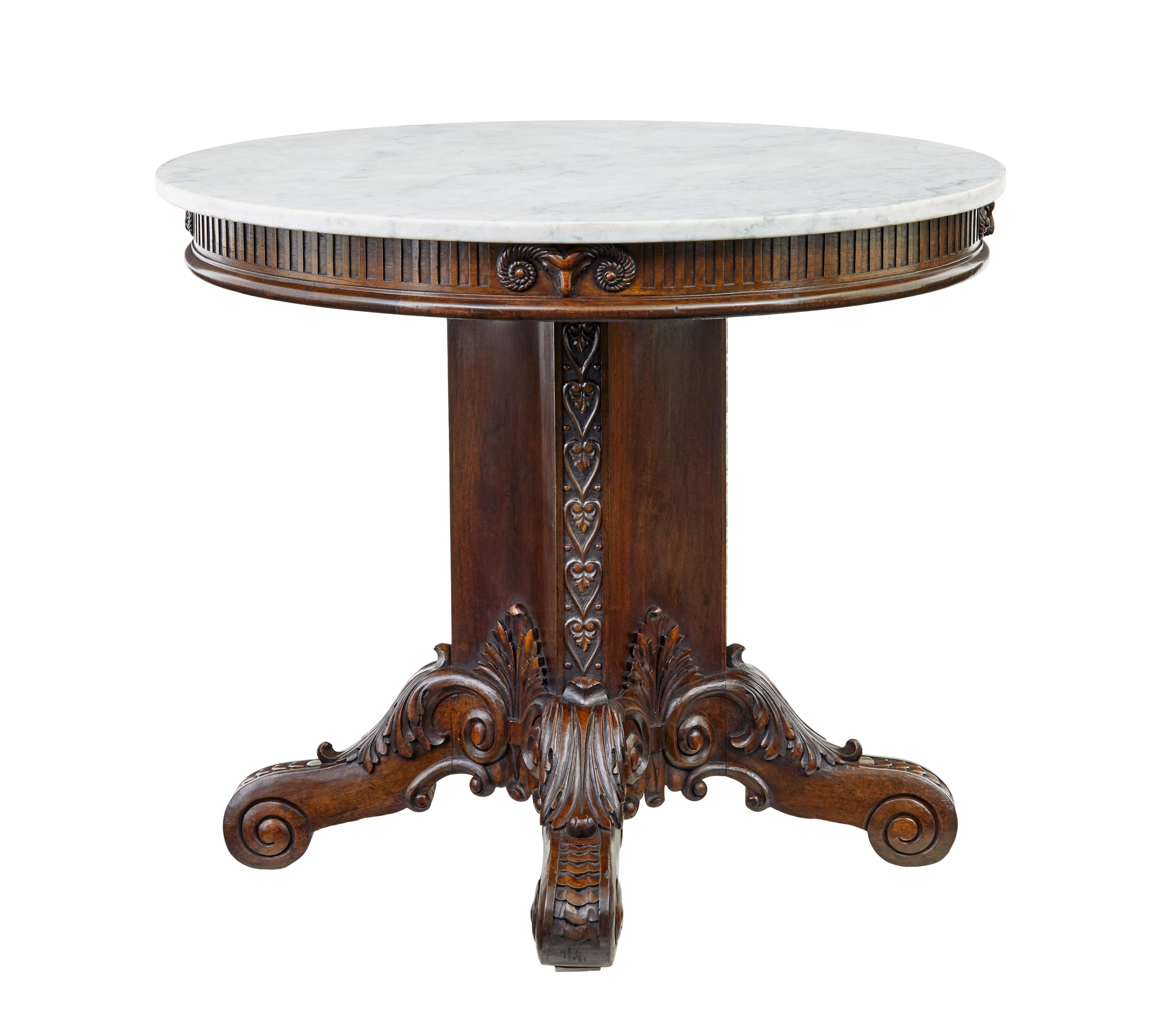 Carved 19th Century carved oak and marble center table For Sale