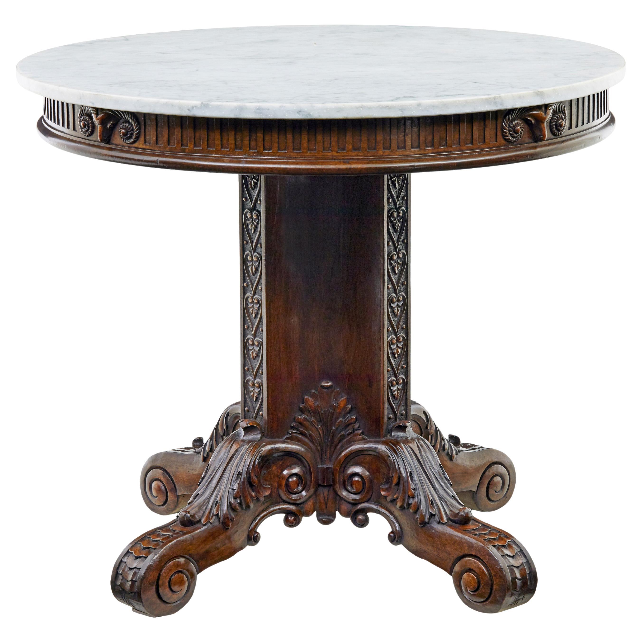 19th Century carved oak and marble center table For Sale