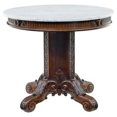 Table centrale en chêne sculpté et marbre du 19ème siècle