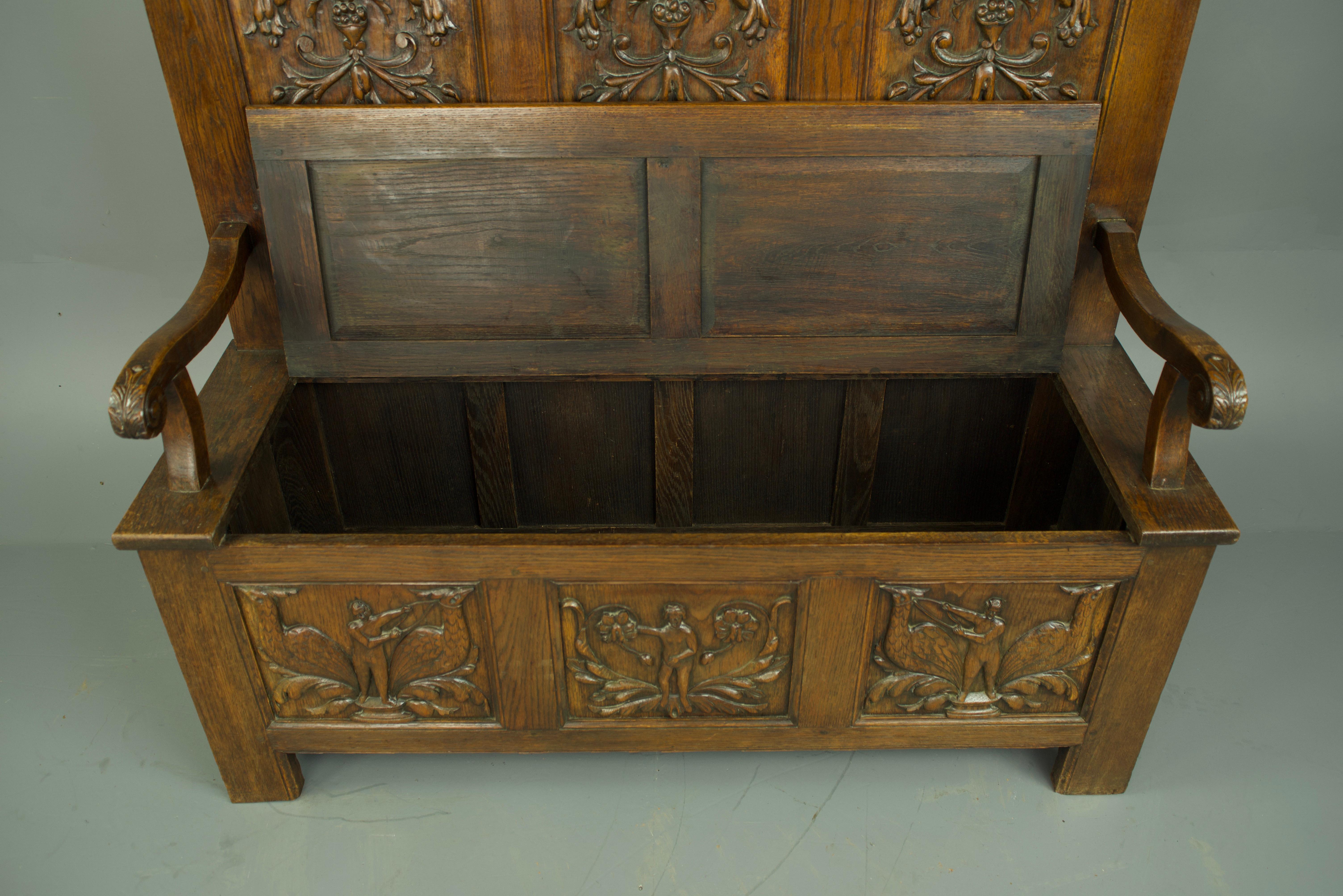 19th century carved oak bench 3