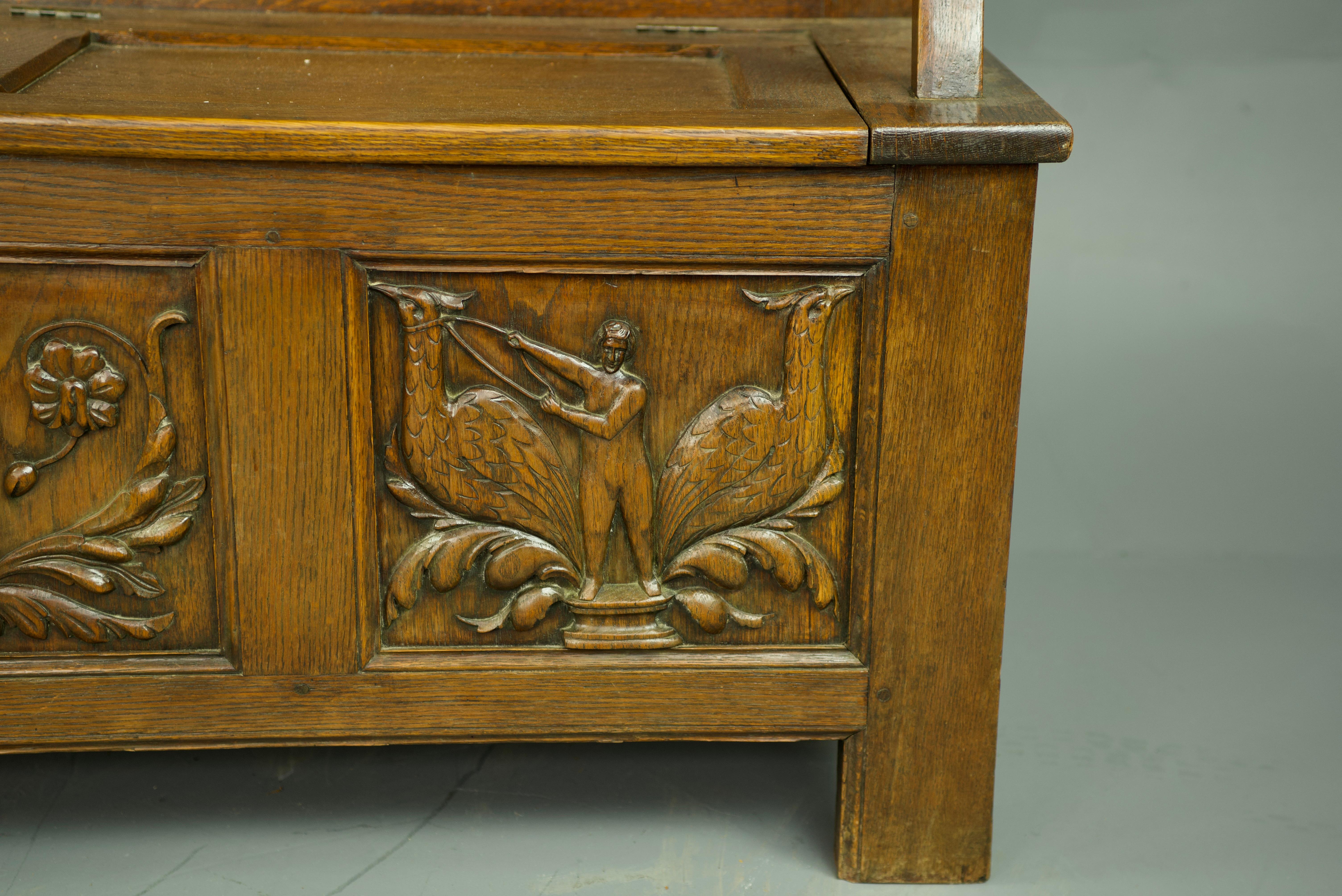 English 19th century carved oak bench