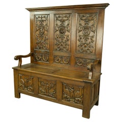 19th century carved oak bench 