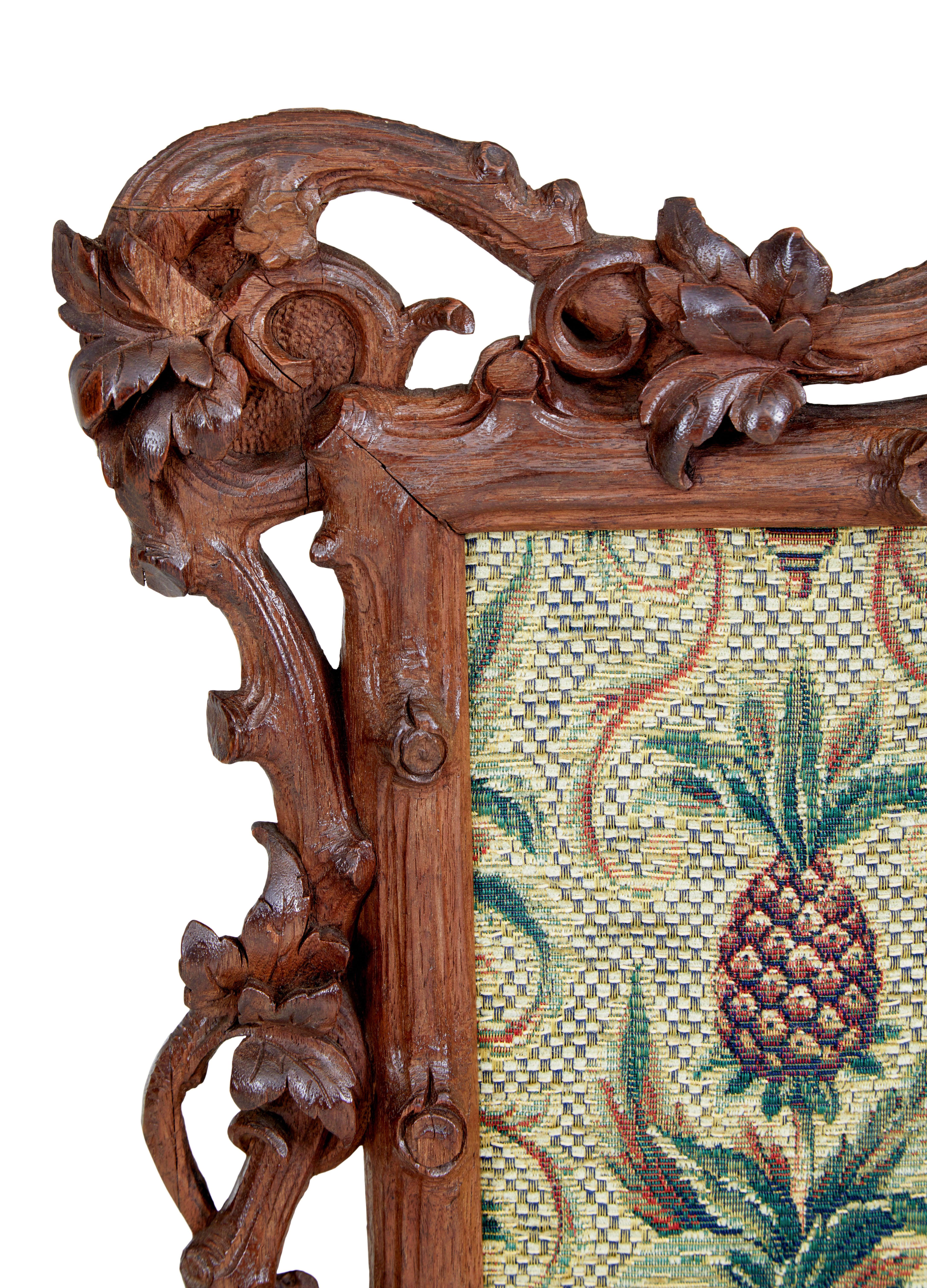 Black Forest 19th Century carved oak black forest fire screen For Sale