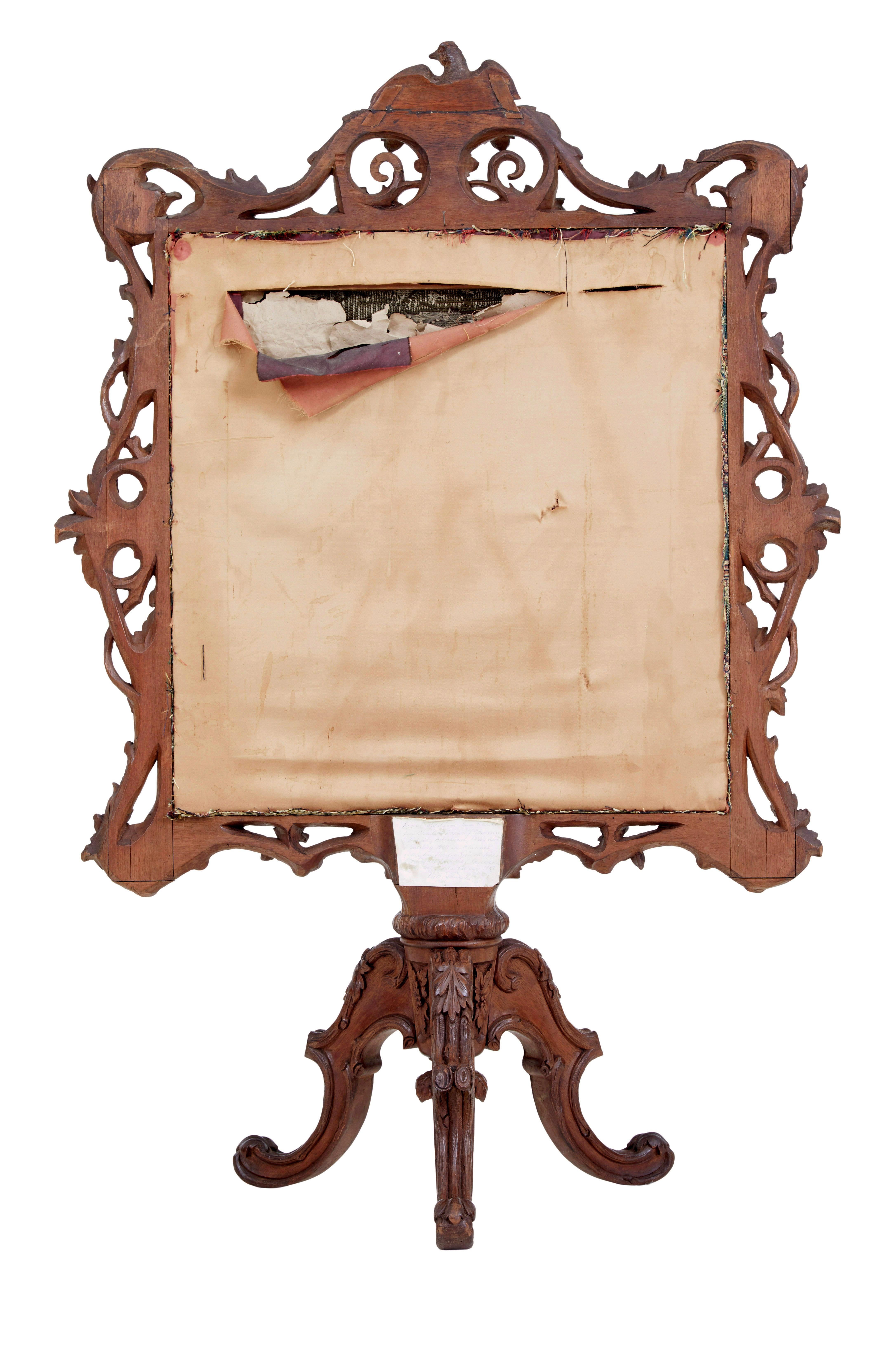 Tapestry 19th Century carved oak black forest fire screen For Sale