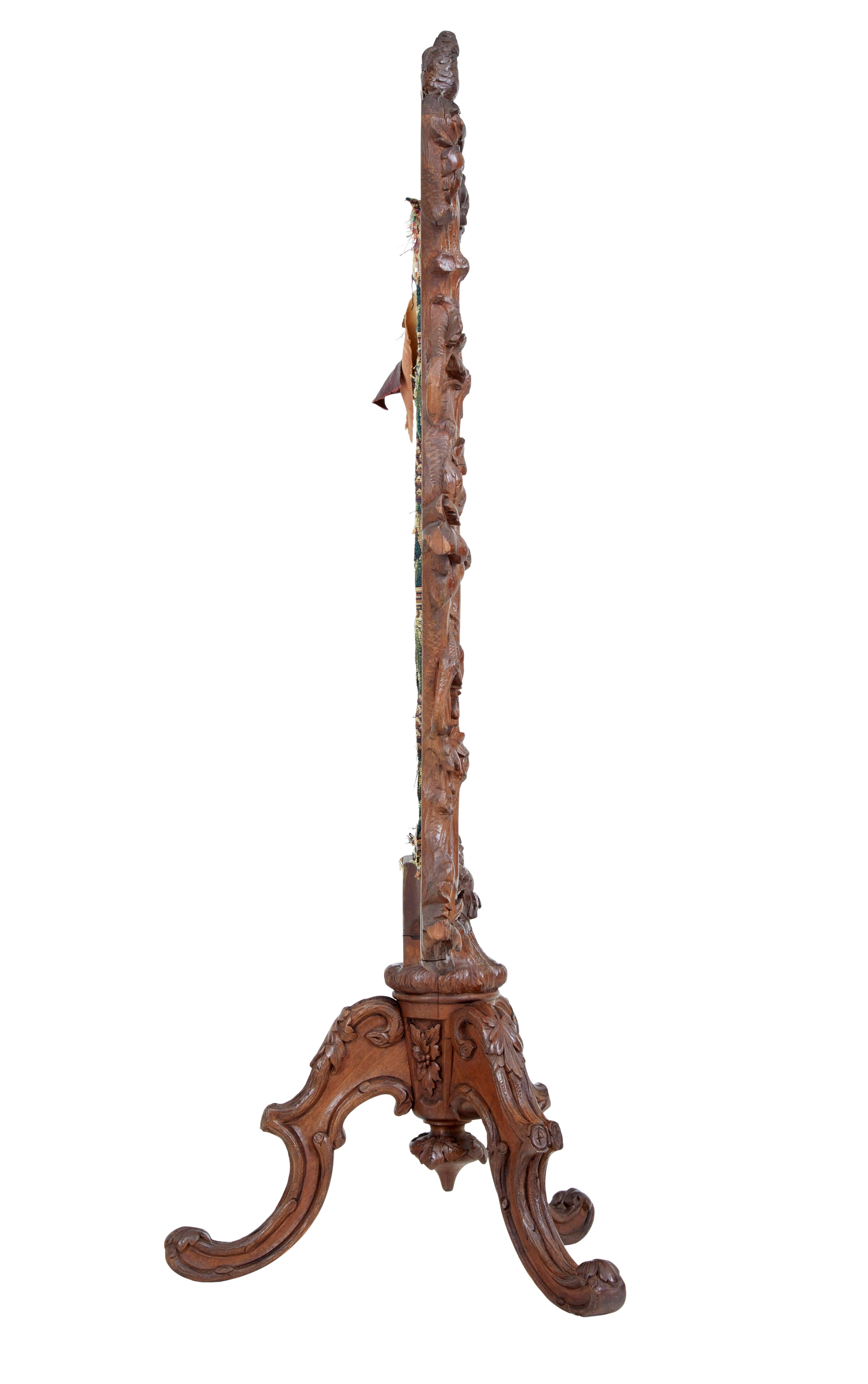 19th Century carved oak black forest fire screen For Sale 1