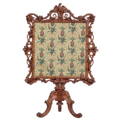 19th Century carved oak black forest fire screen